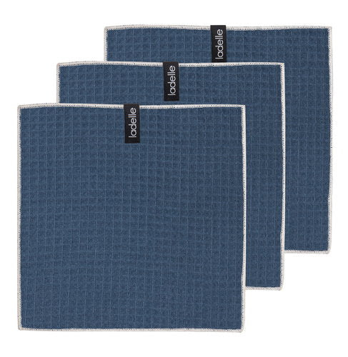 Ladelle Mega Waffle Microfibre Navy 30x30cm 3pk Dishcloth