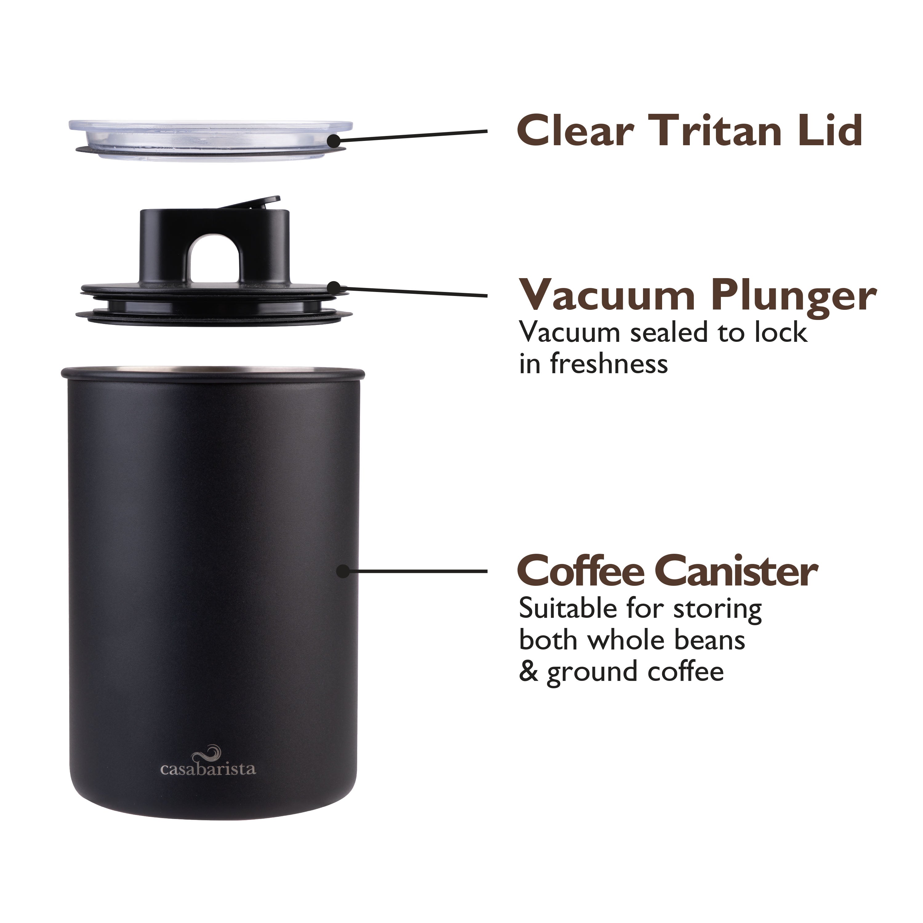 Casabarista Stainless Steel Vacuum Coffee Canister 1.3L - Black