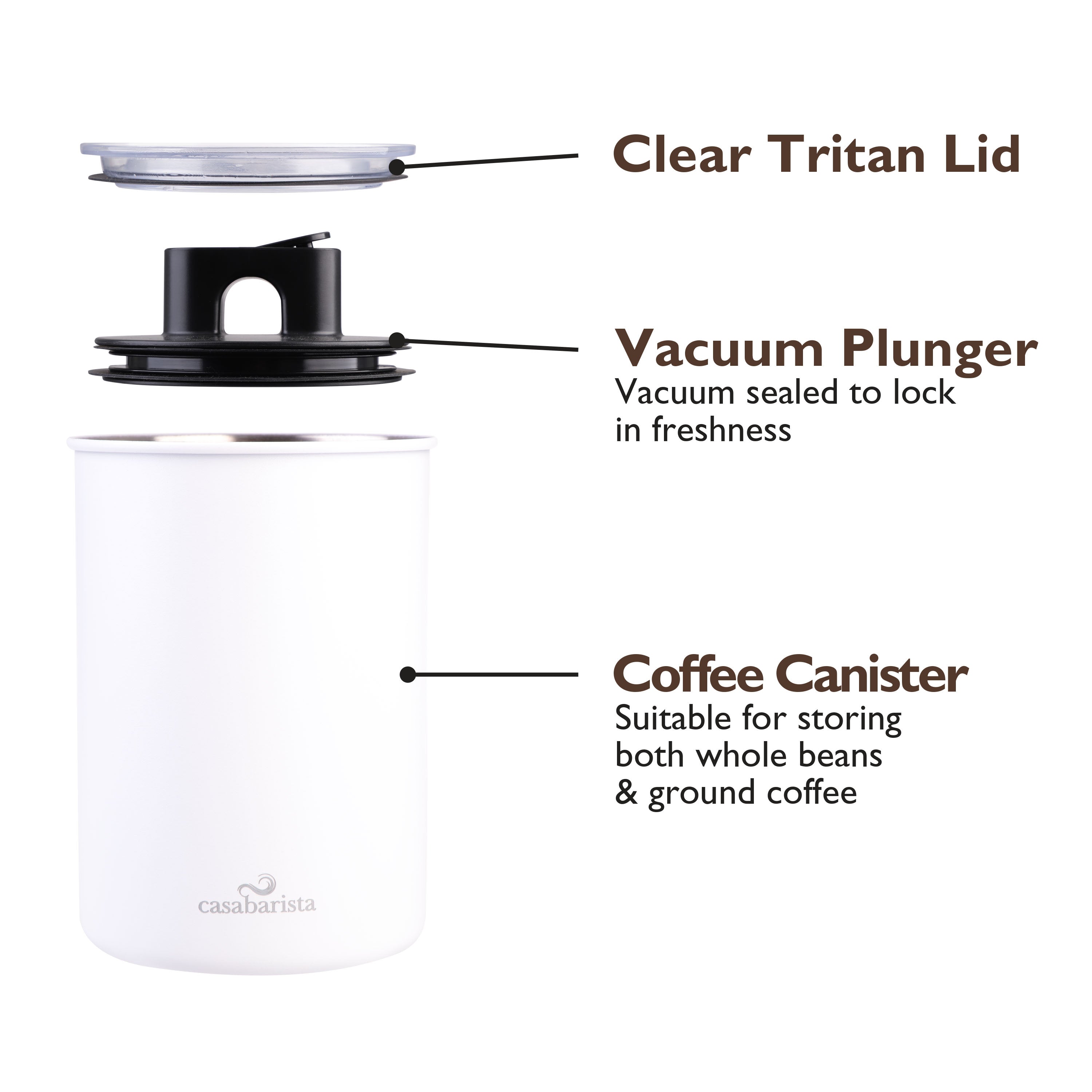 Casabarista Stainless Steel Vacuum Coffee Canister 1.3L - White