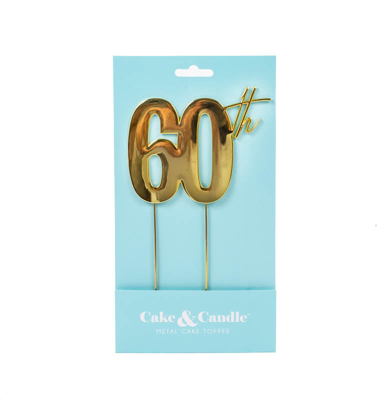 Cake & Candle Metal Cake Topper 60th Gold