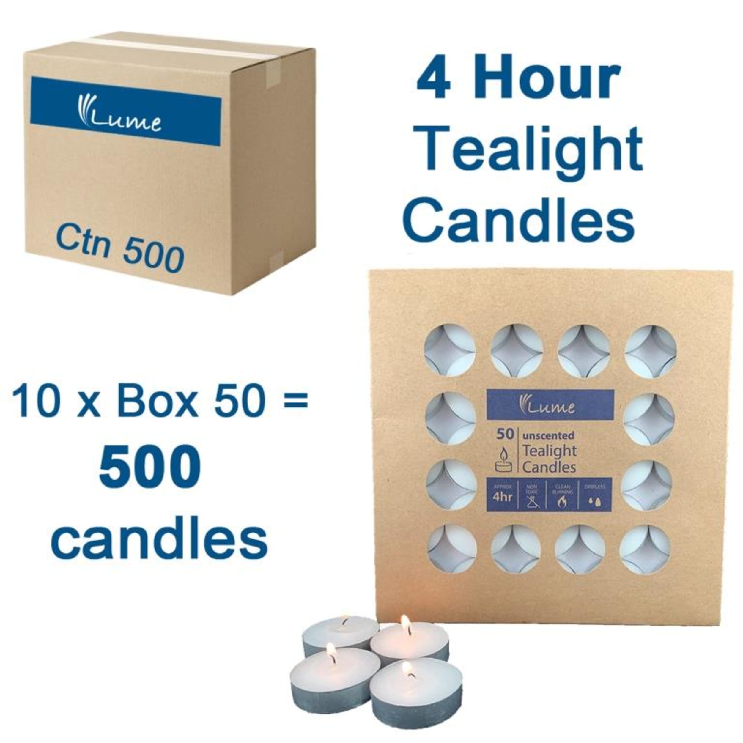 Lume Tealight Candles 4 Hour x 10 (50 Pack)