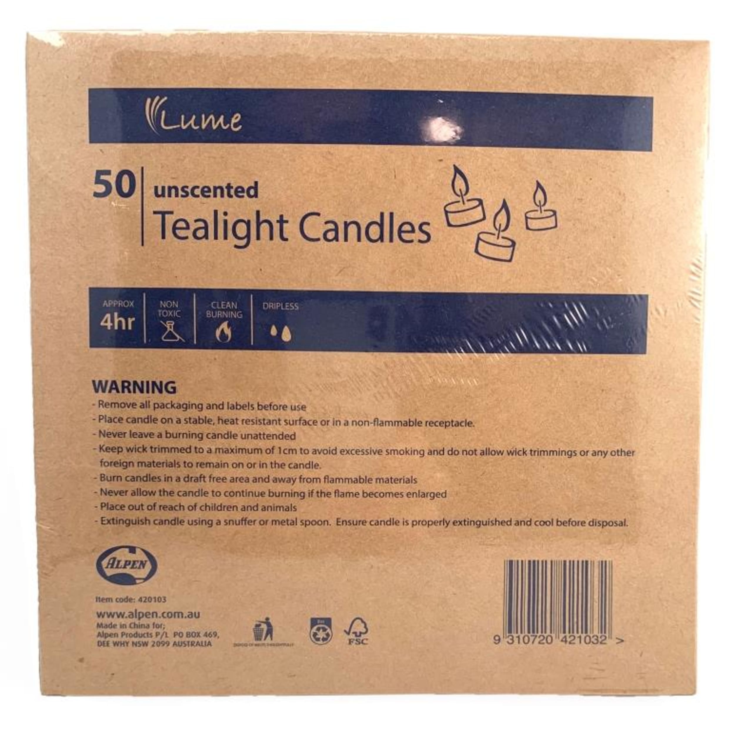 Lume Tealight Candles 4 Hour x 10 (50 Pack)