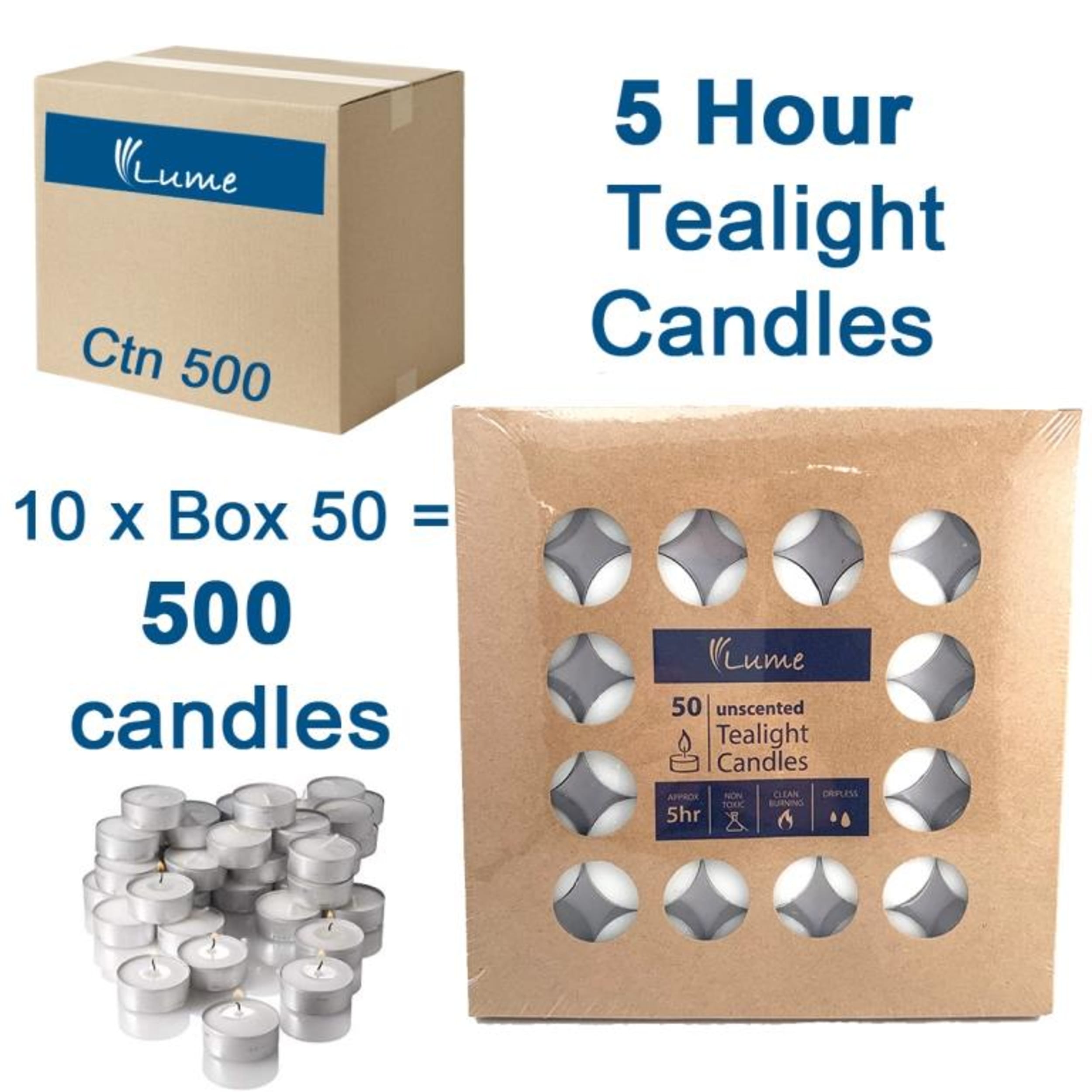 Lume Tealight Candles 5 Hour x 10 (50 Pack)