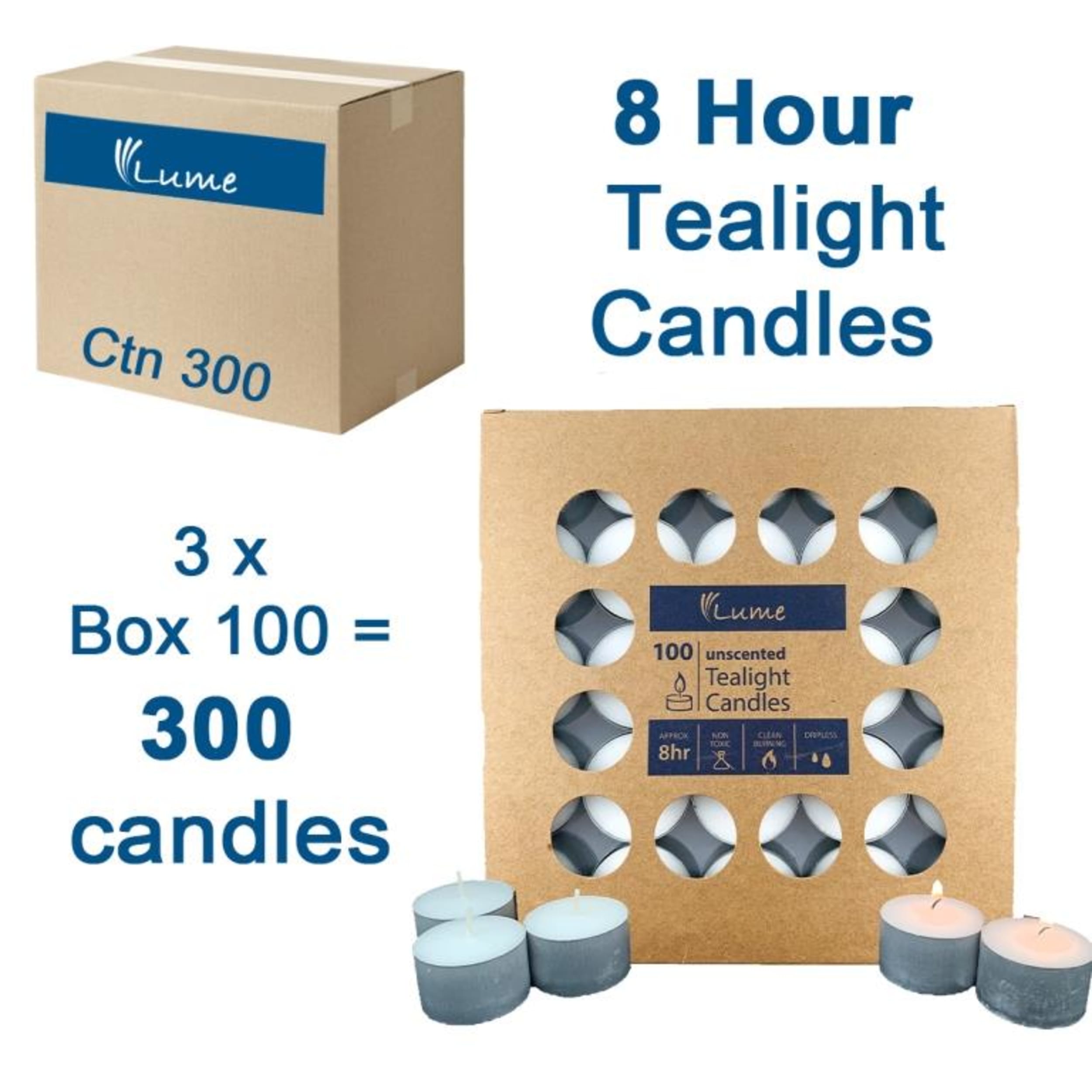 Lume Tealight Candles 8 Hour x 3 (100 Pack)