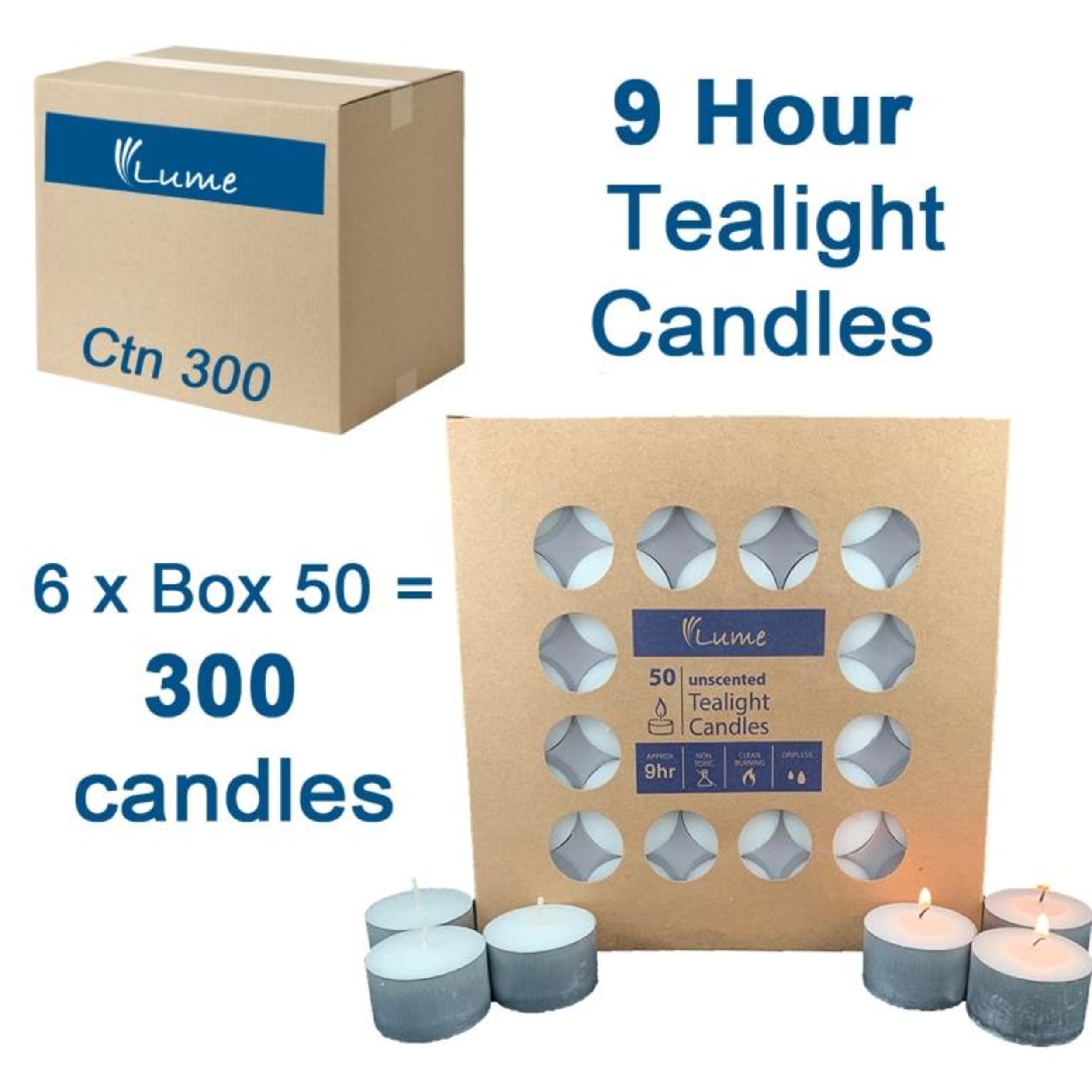 Lume Tealight Candles 9 Hour x 6 (50 Pack)