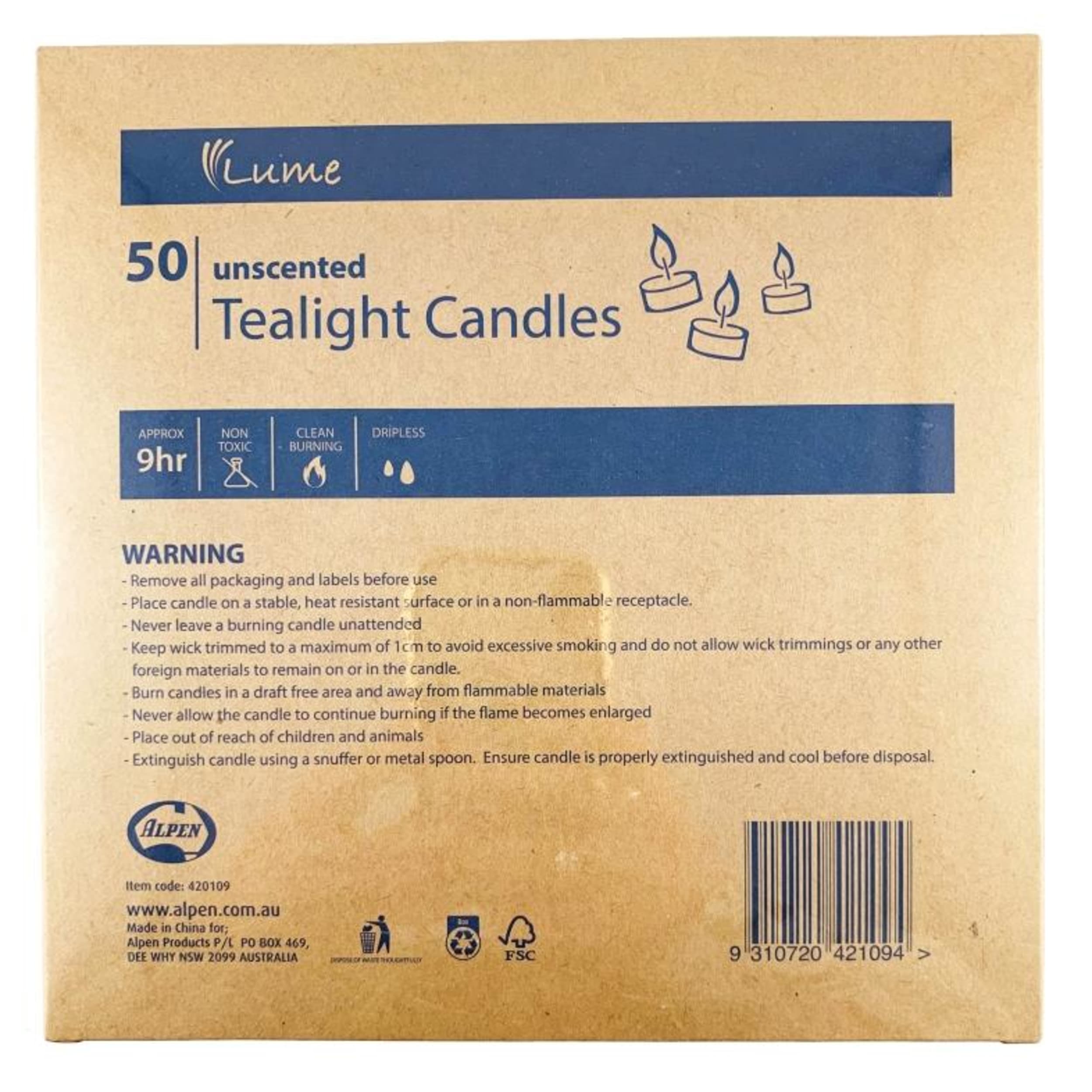 Lume Tealight Candles 9 Hour x 6 (50 Pack)
