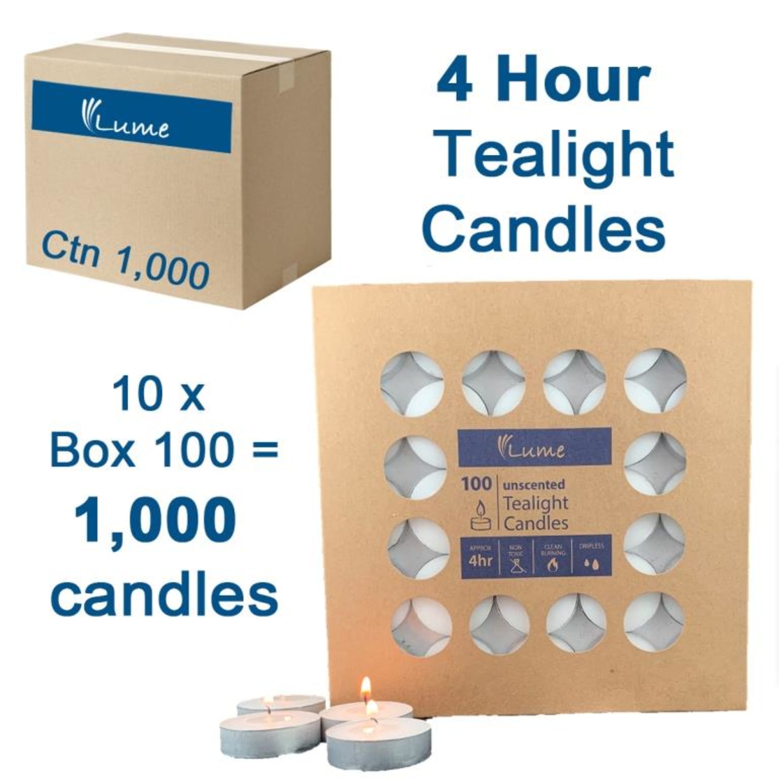 Lume Tealight Candles 4 Hour x 10 (100 Pack)