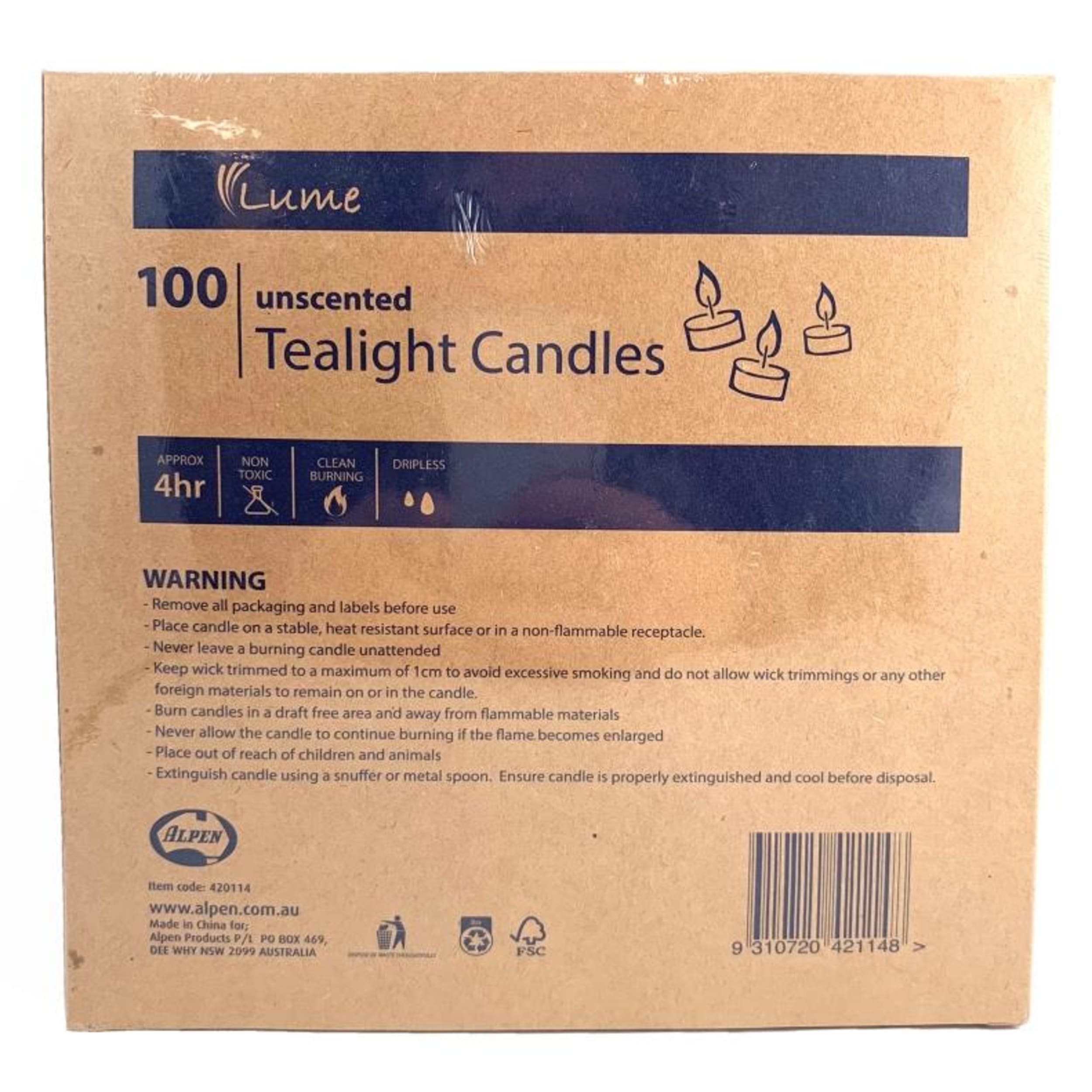 Lume Tealight Candles 4 Hour x 10 (100 Pack)