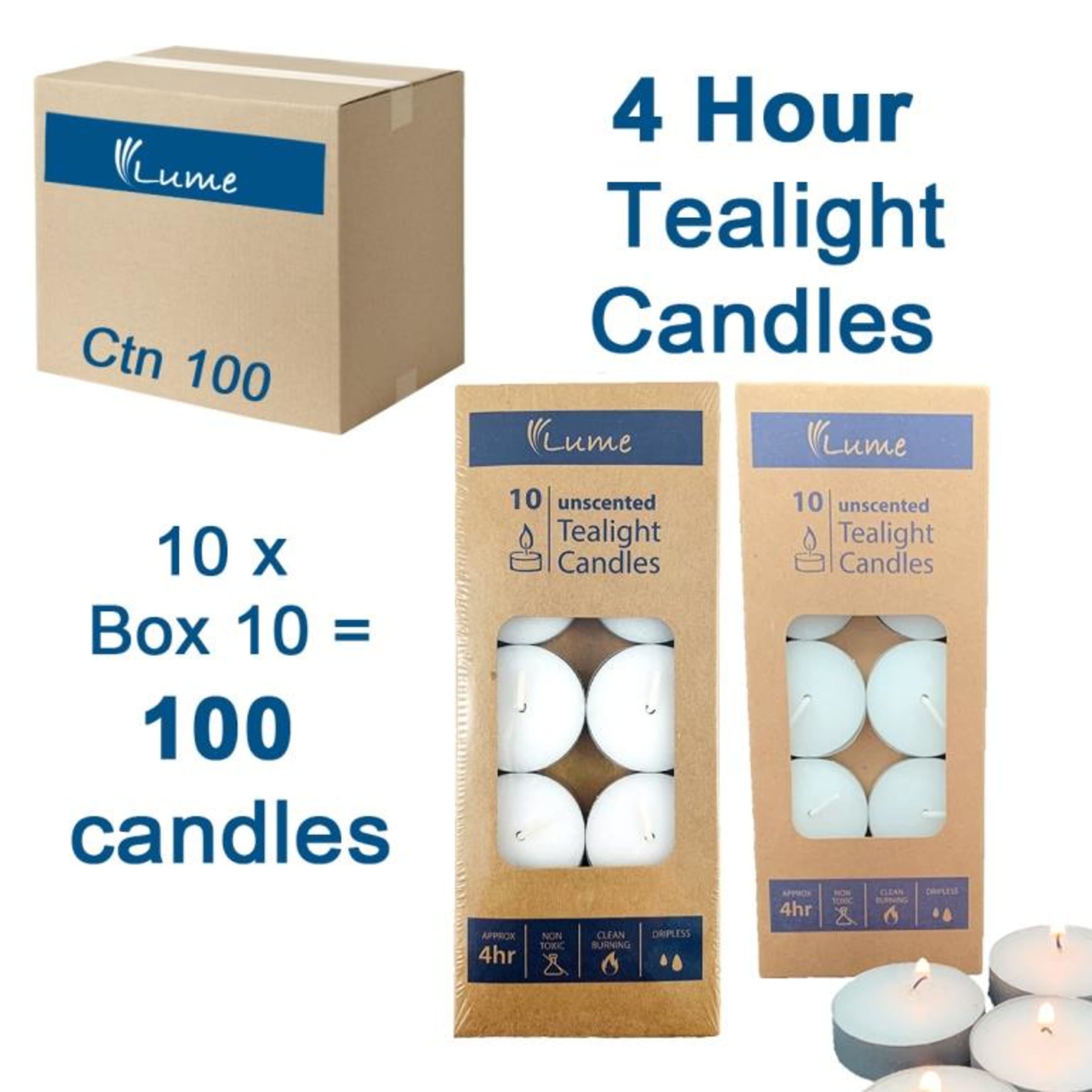 Lume Tealight Candles 4 Hour (10 Pack)