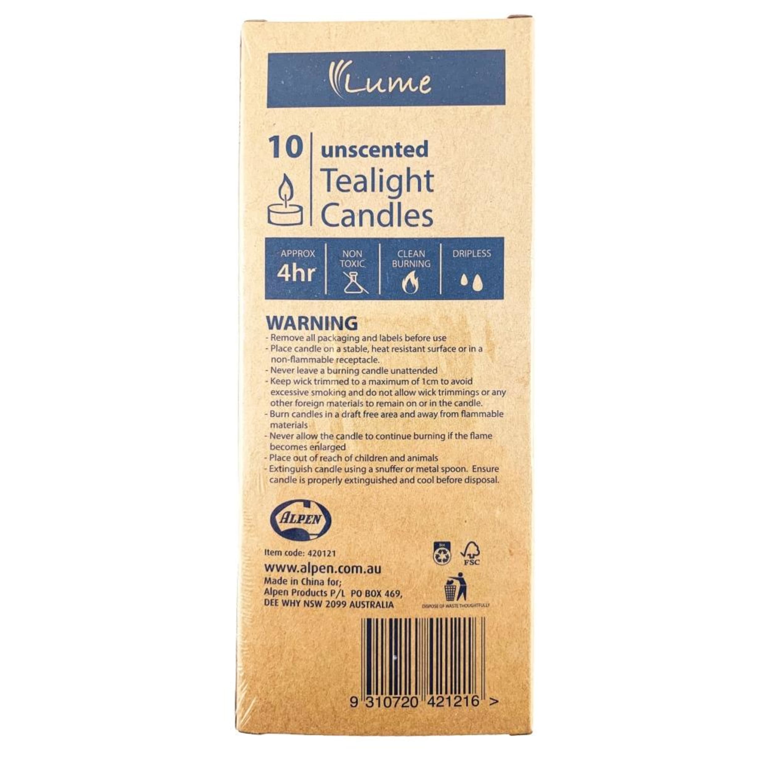 Lume Tealight Candles 4 Hour (10 Pack)