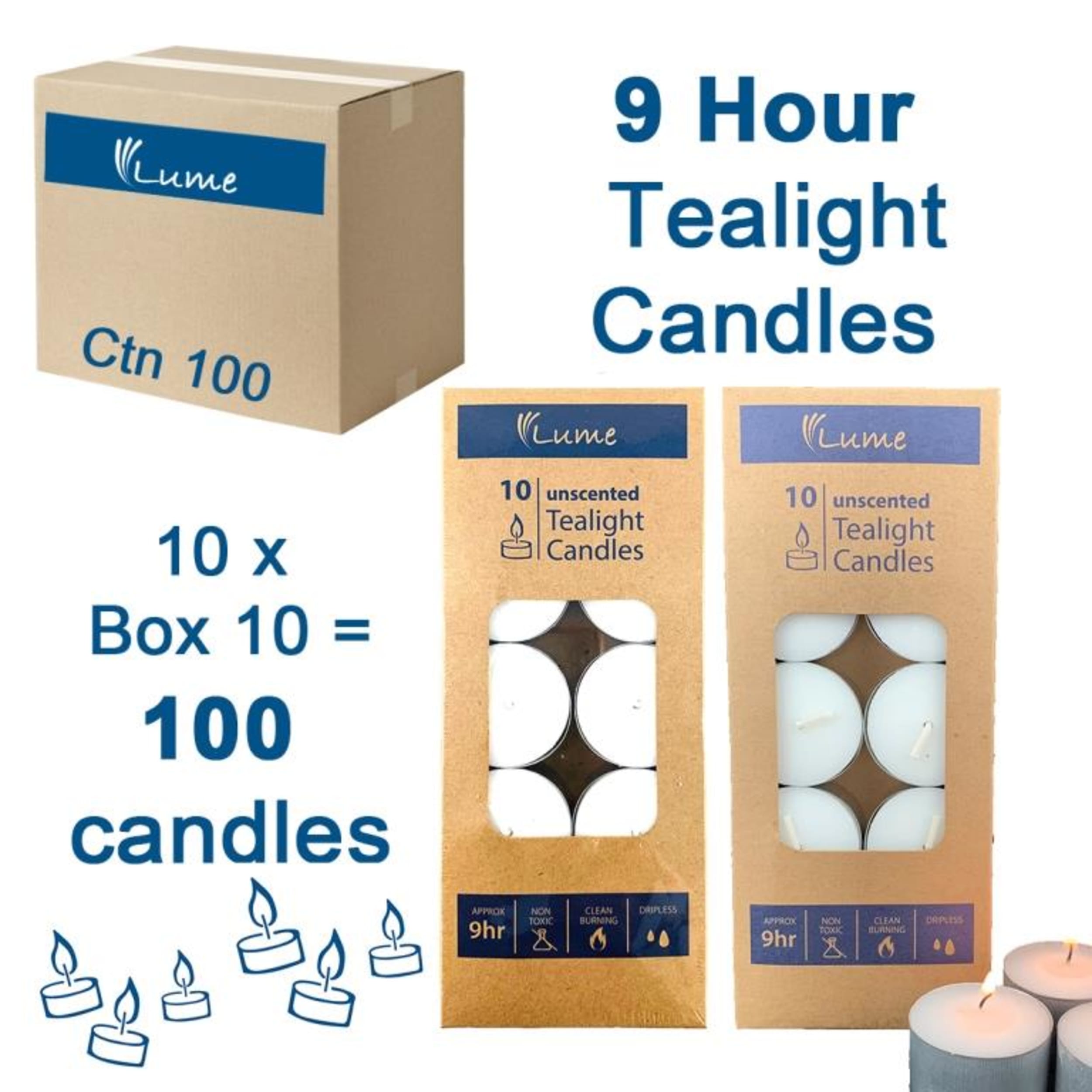 Lume Tealight Candles 9 Hour (10 Pack)