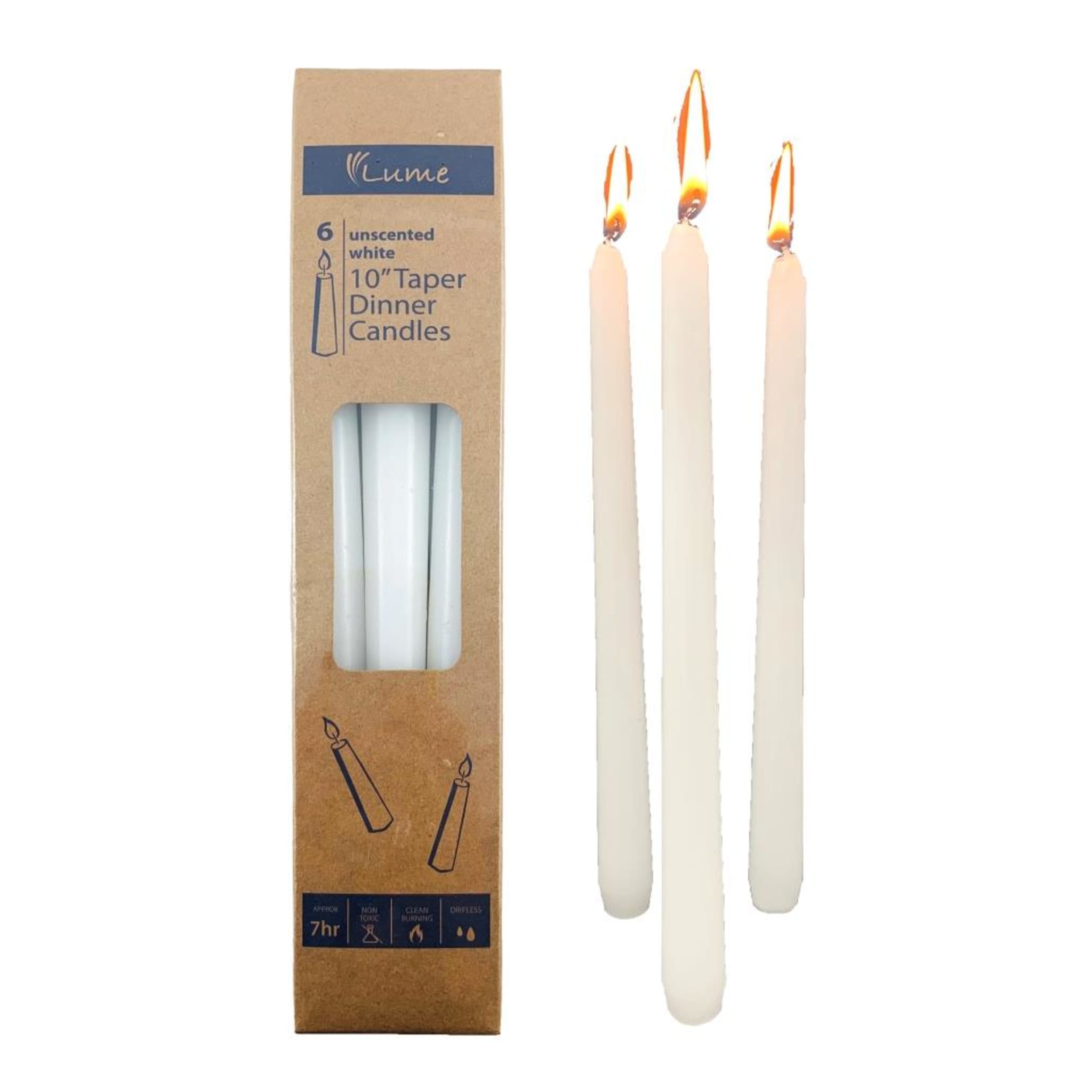 Lume Taper Dinner Candles White 250x20mm (6 Pack)