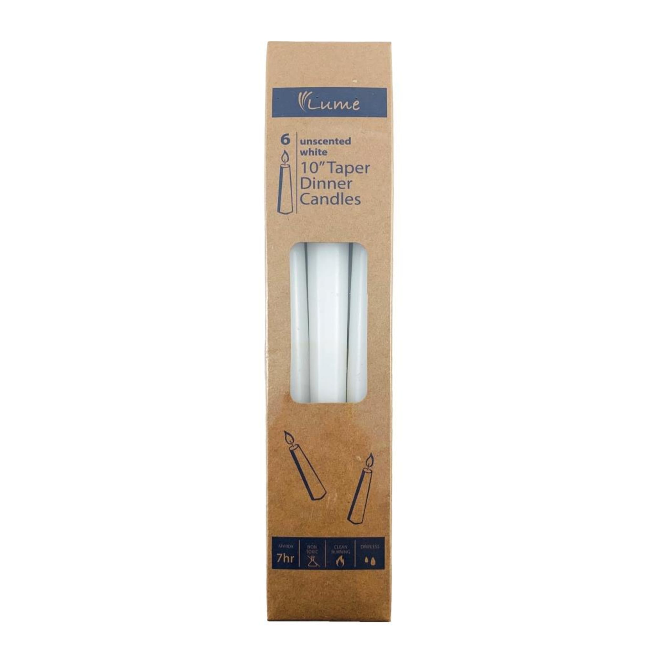 Lume Taper Dinner Candles White 250x20mm (6 Pack)