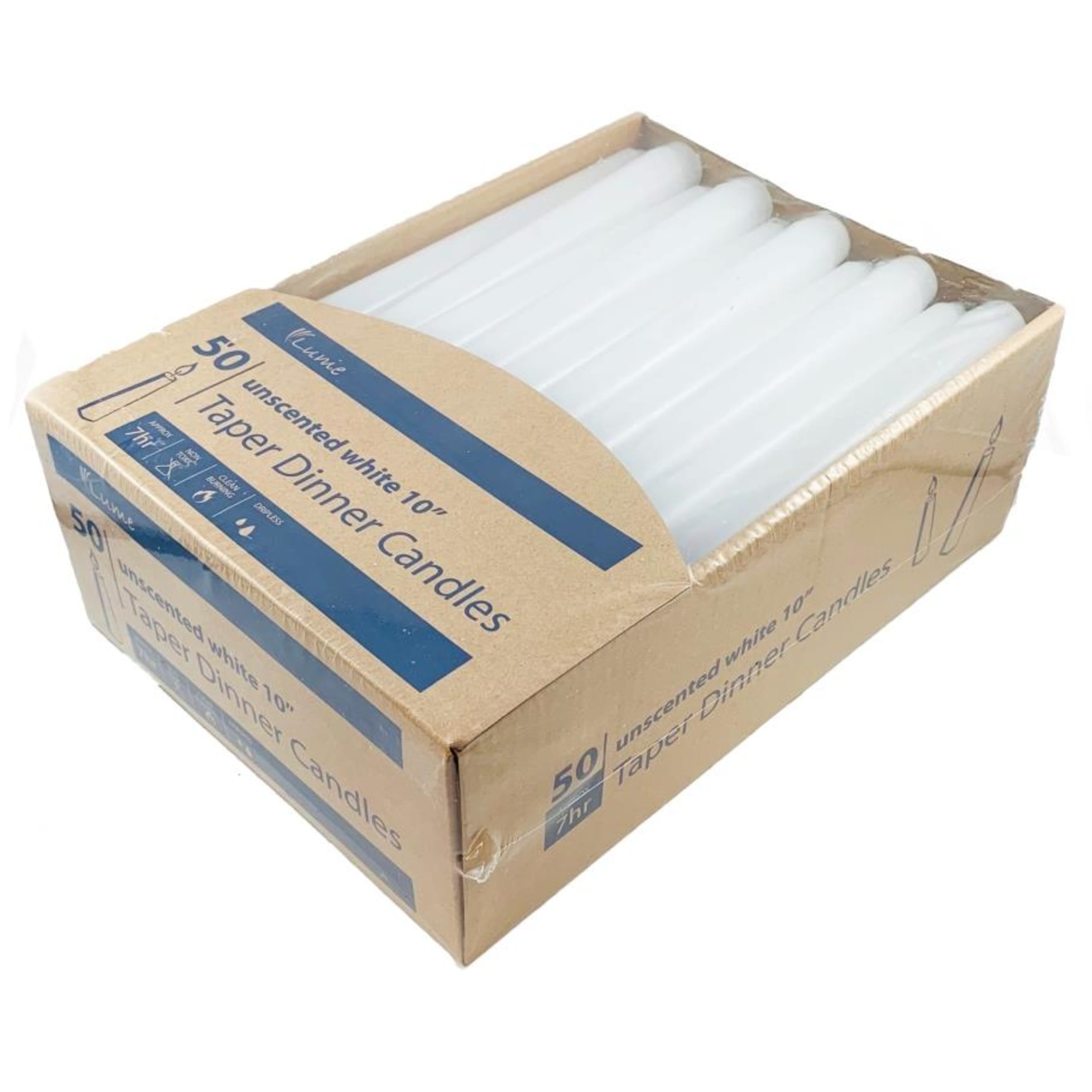 Lume Taper Dinner Candles White 250x20mm (50 Pack)
