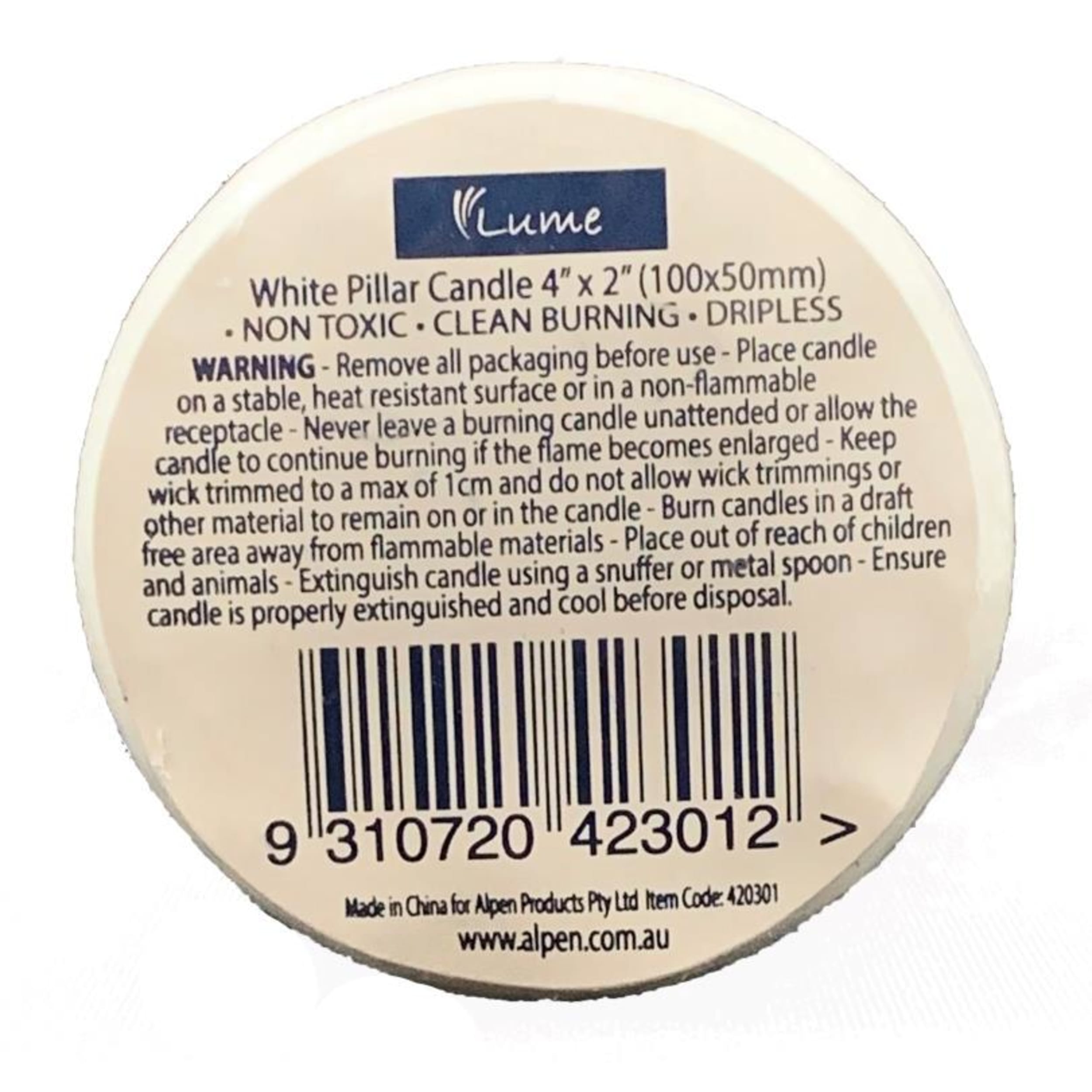 Lume Pillar Candles 100x50mm White (12 Pack)