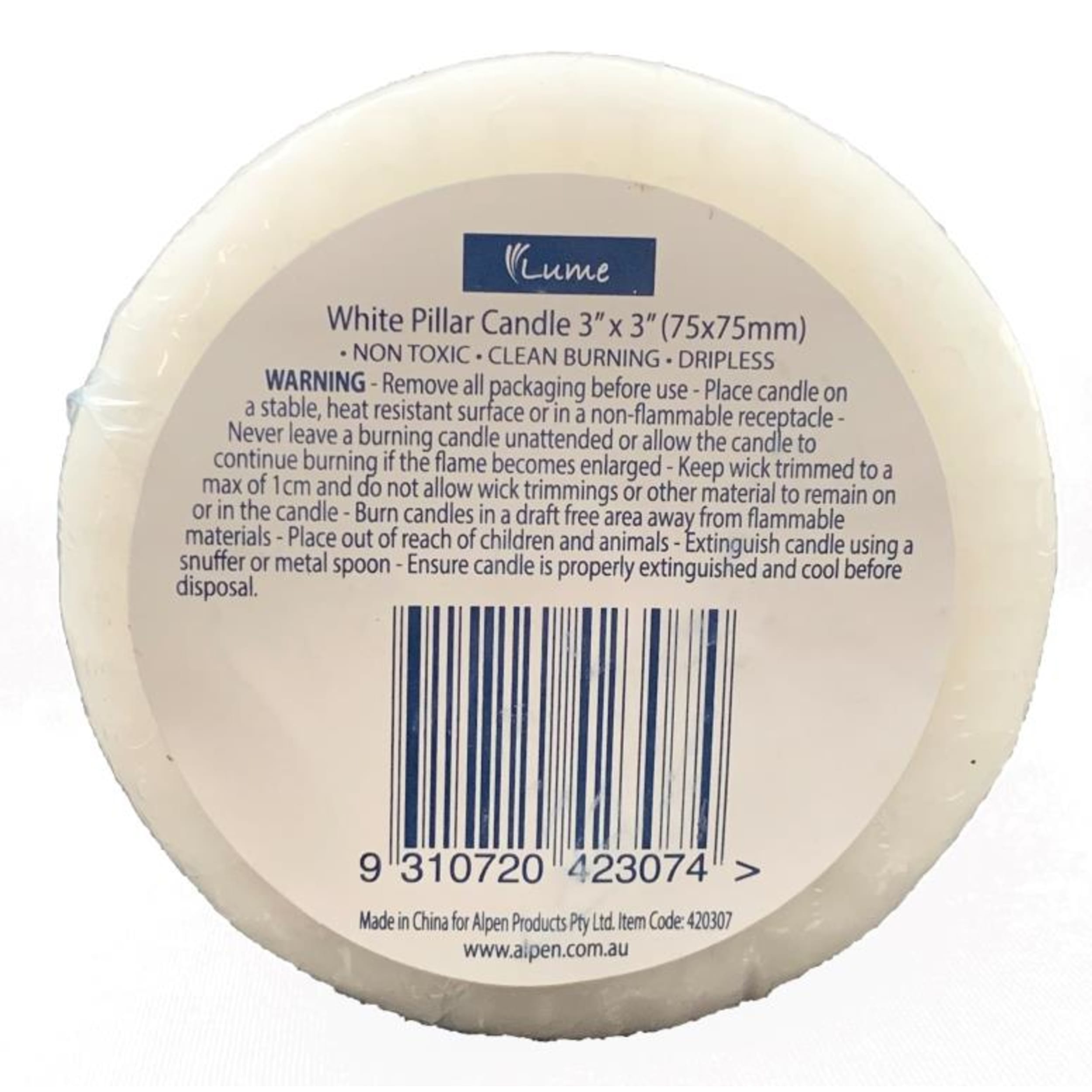 Lume Pillar Candles 75x75mm White (12 Pack)