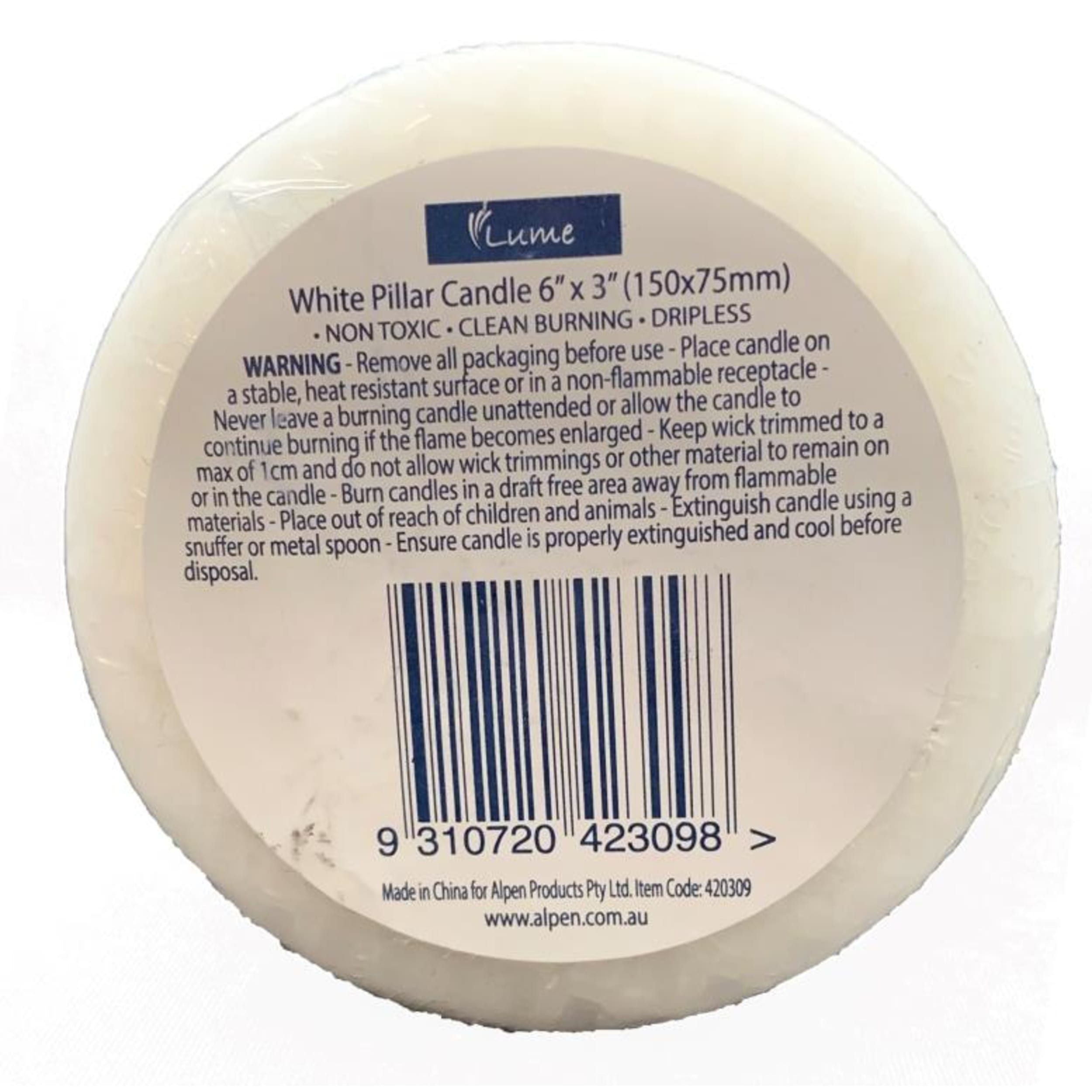 Lume Pillar Candles 150x75mm White (12 Pack)