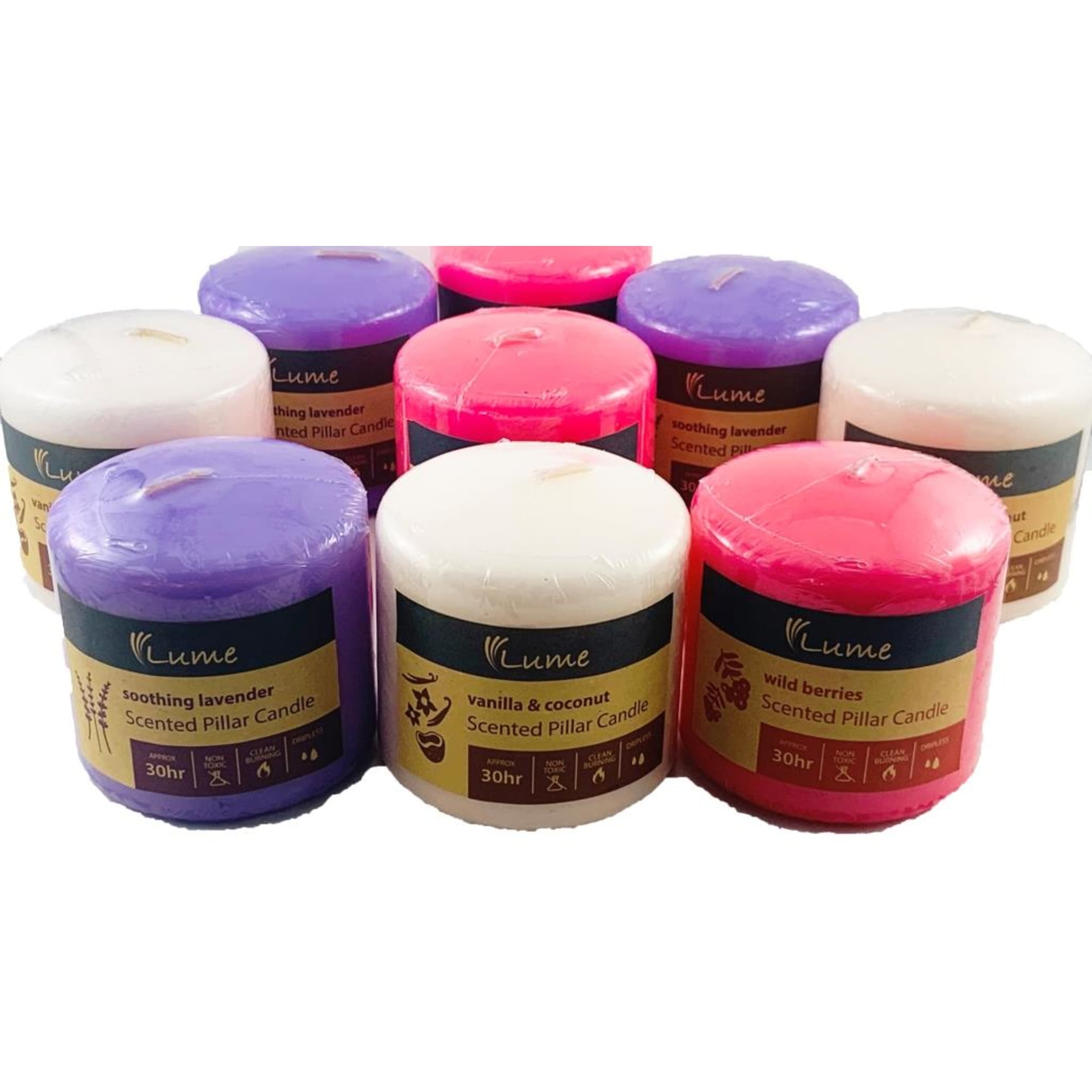 Lume Scented Pillar Candle 75x75mm (12 Pack)