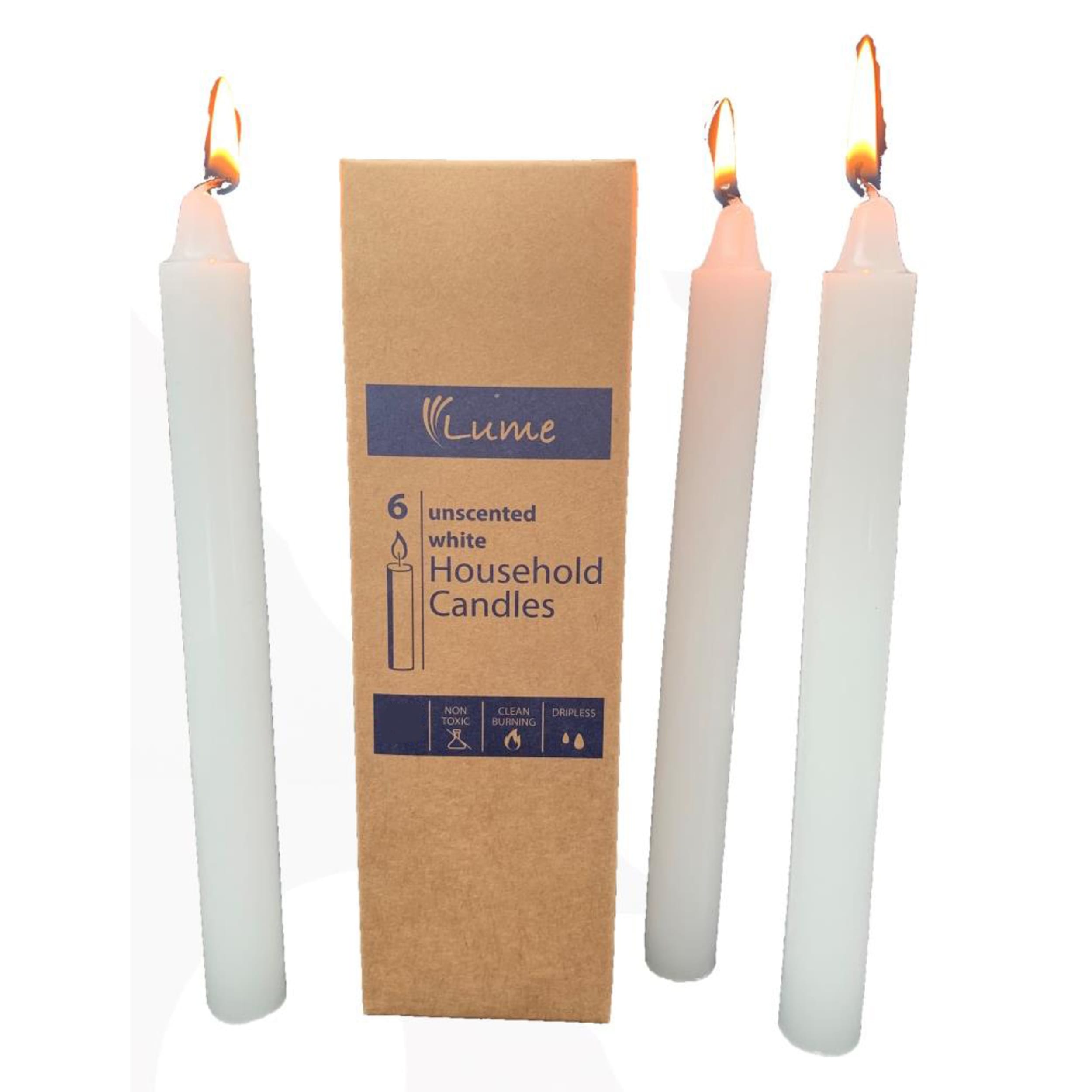 Lume Household Economy Candles 200x20mm White (6 Pack)