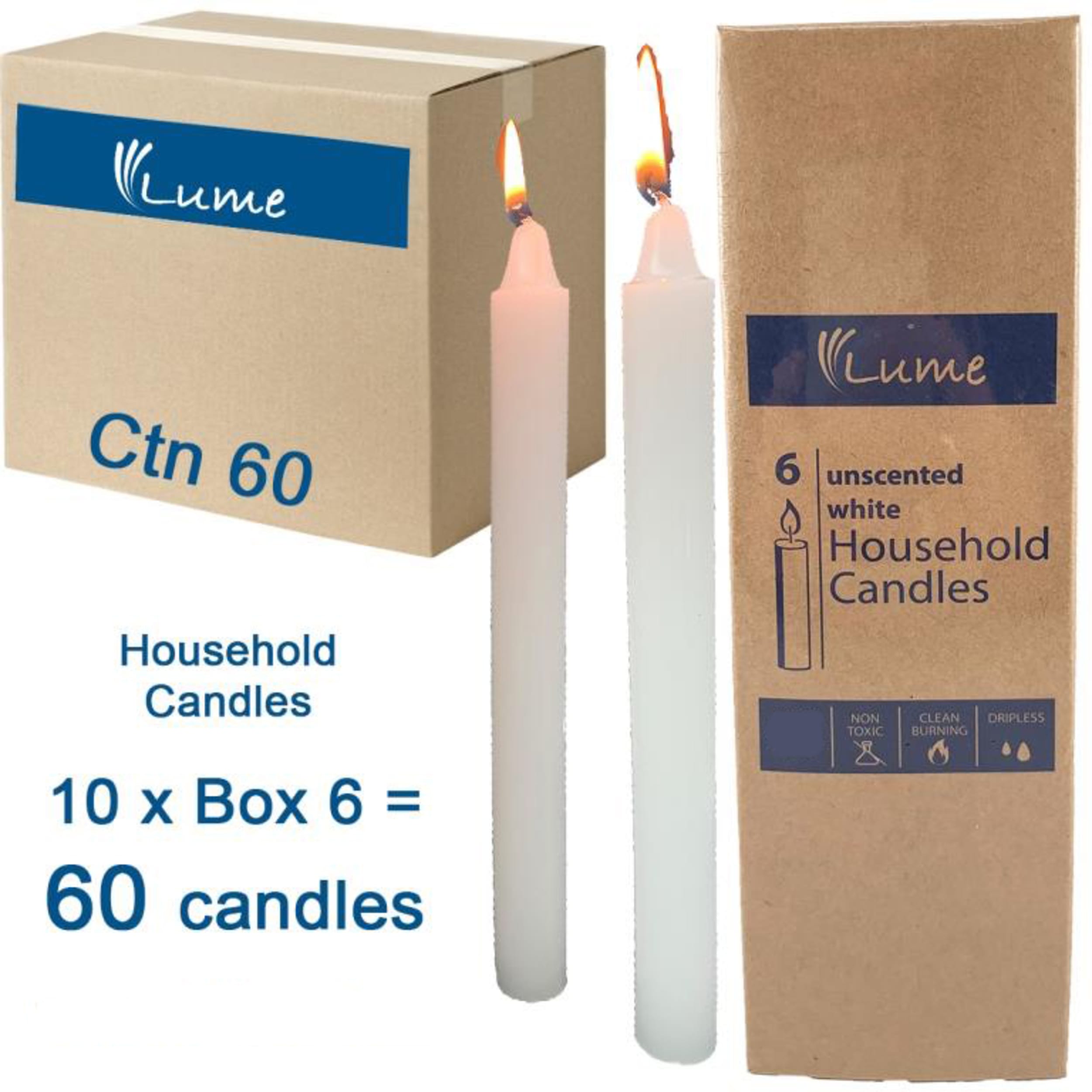 Lume Household Economy Candles 200x20mm White (6 Pack)
