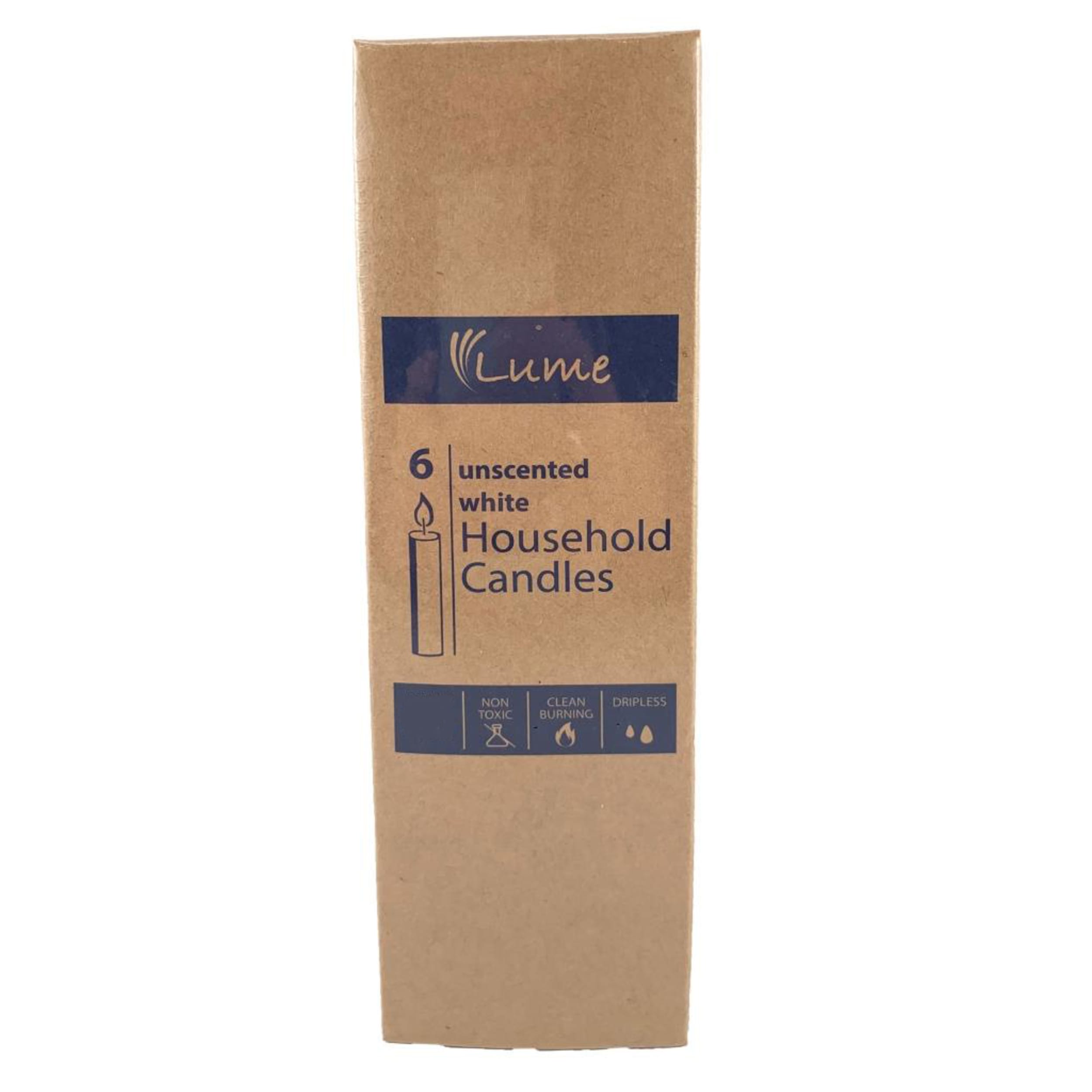 Lume Household Economy Candles 200x20mm White (6 Pack)