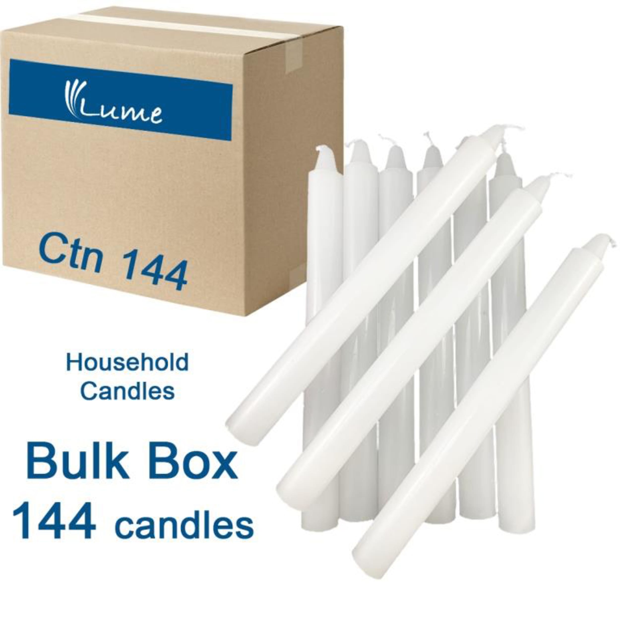 Lume Household Candles 200x20mm White Bulk (144 Pack)