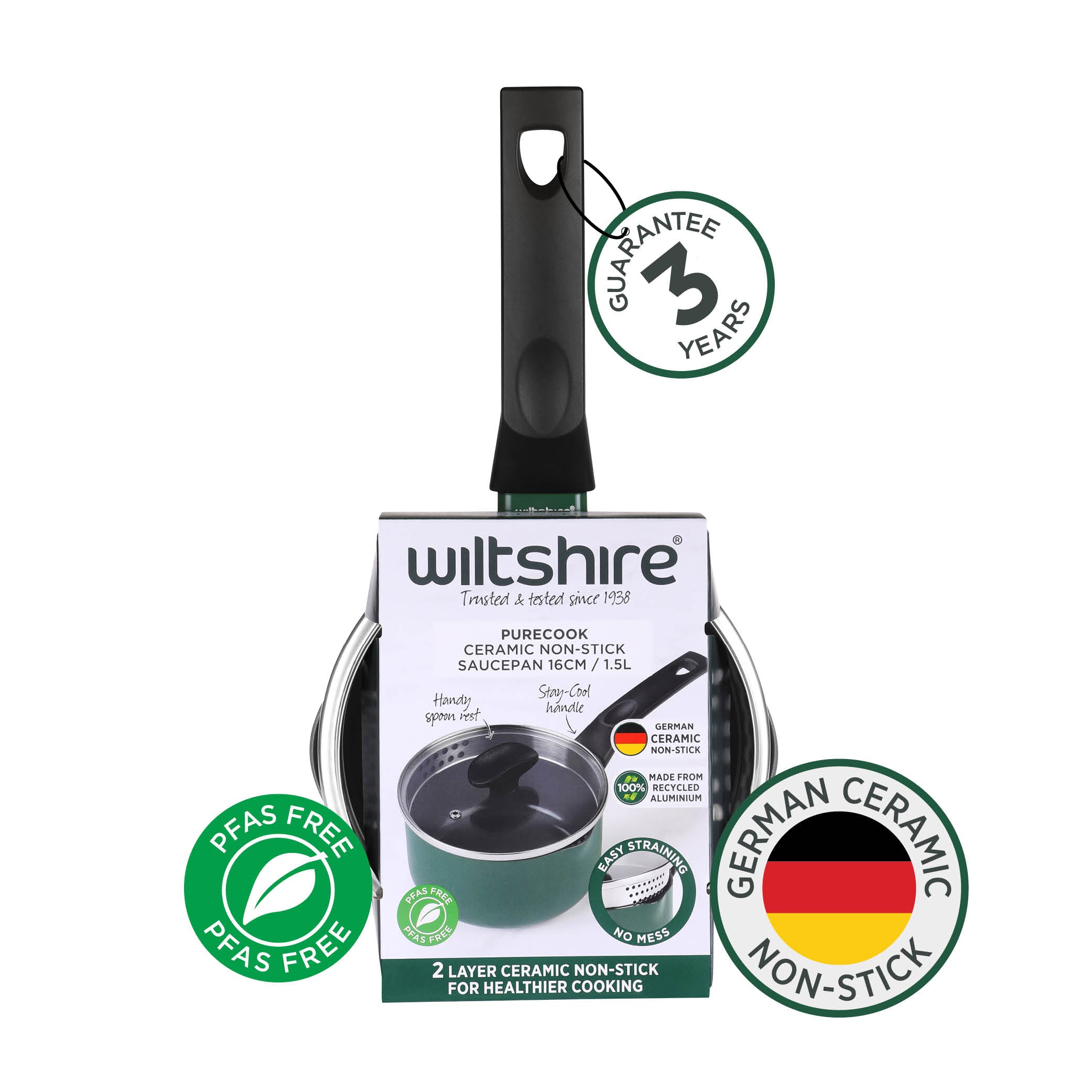 Wiltshire PureCook Ceramic Non-Stick Saucepan 16cm with Glass Lid