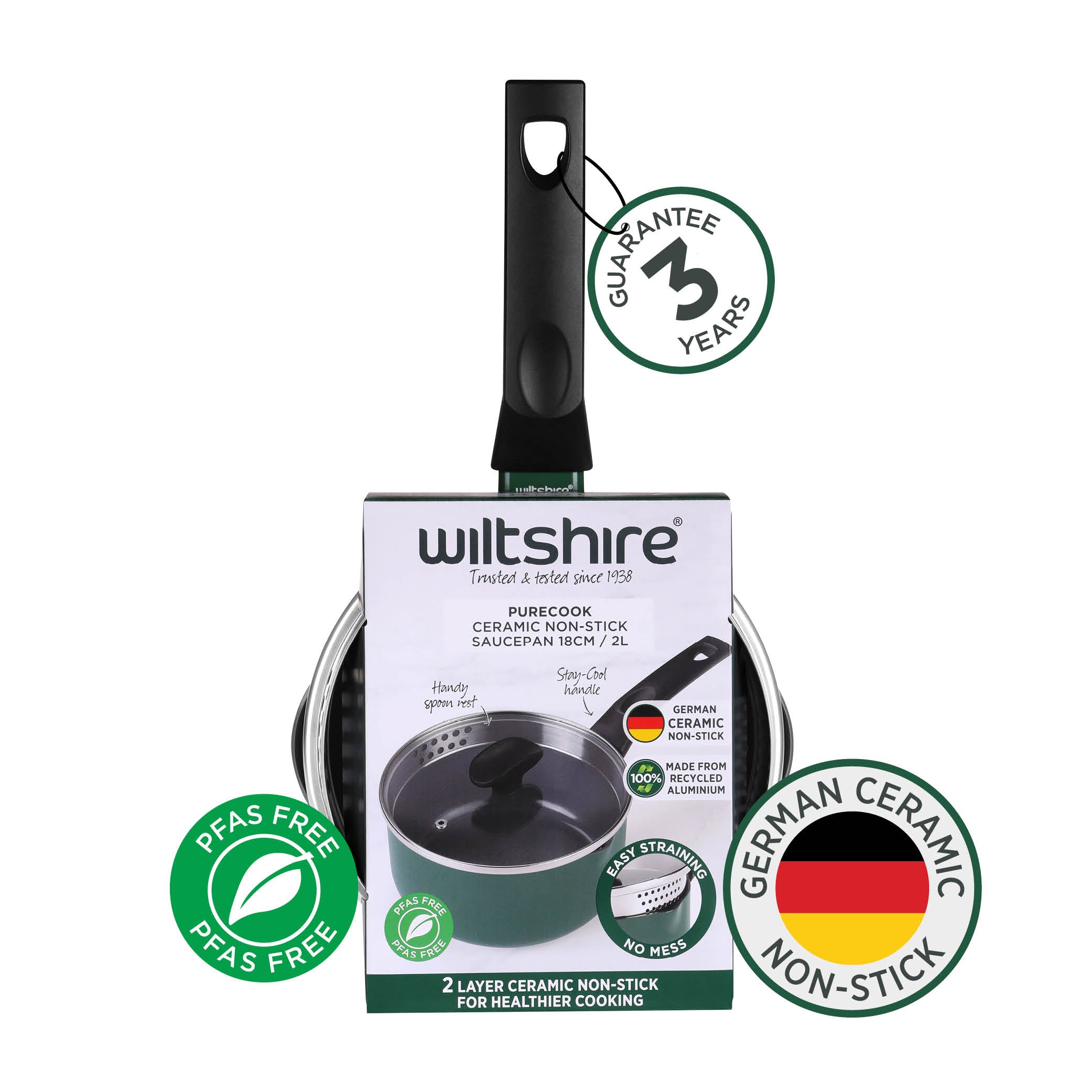 Wiltshire PureCook Ceramic Non-Stick Saucepan 18cm with Glass Lid
