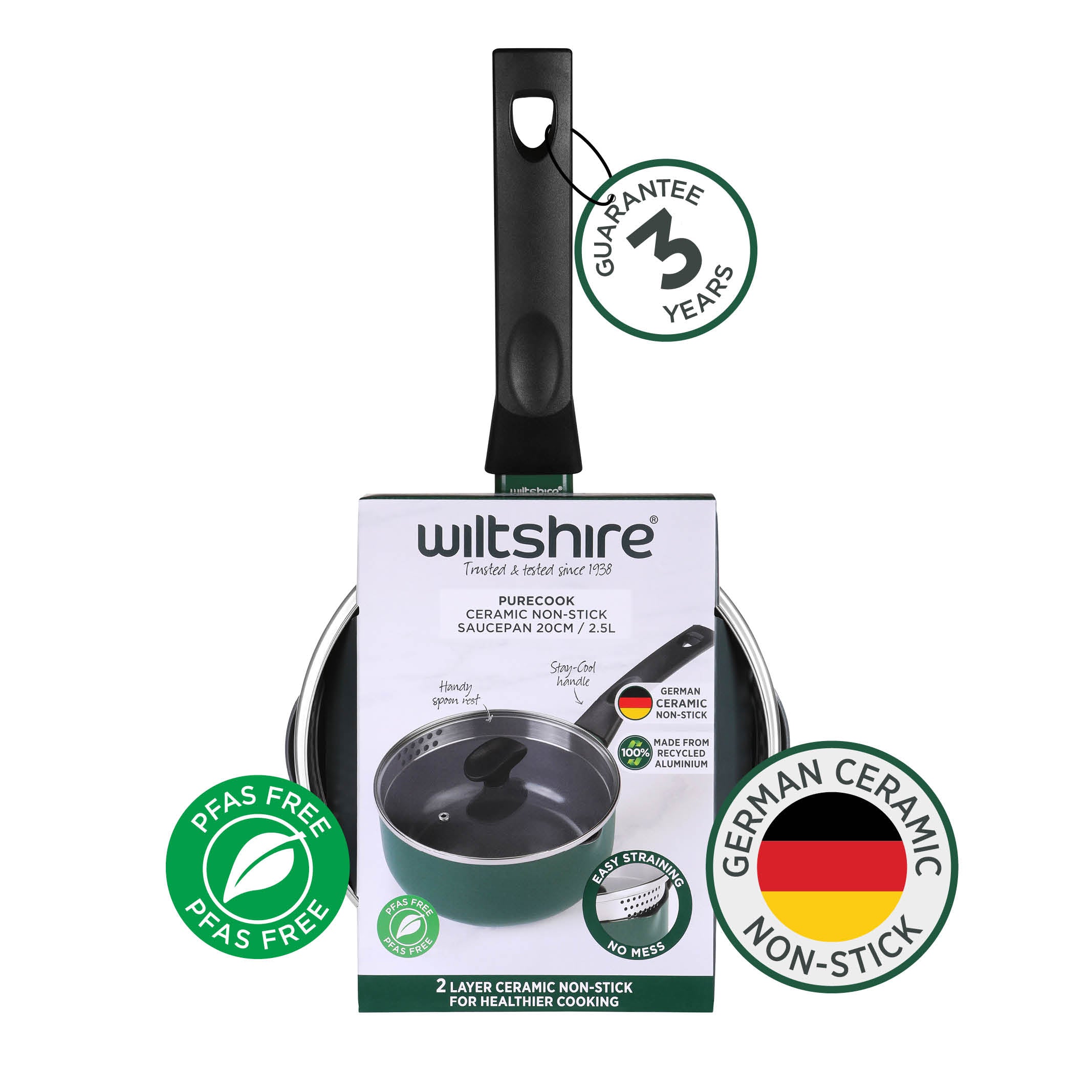 Wiltshire PureCook Ceramic Non-Stick Saucepan 20cm with Glass Lid