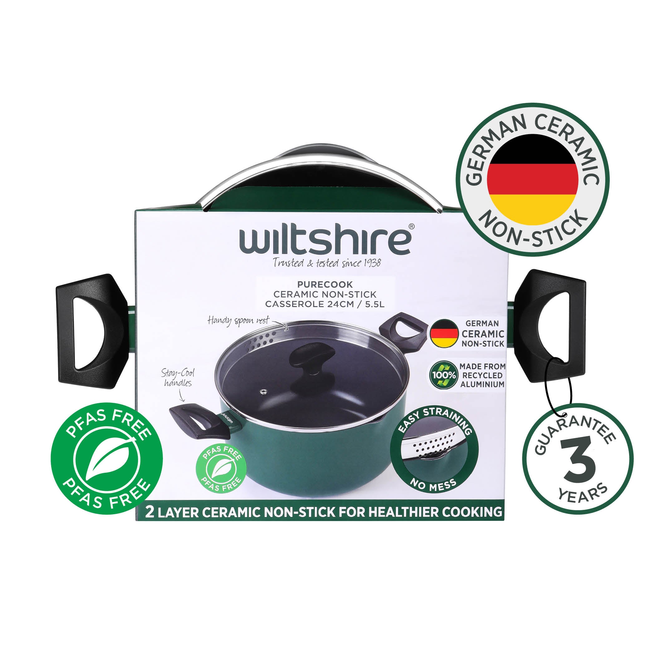 Wiltshire PureCook Ceramic Non-Stick Casserole 24cm with Glass Lid