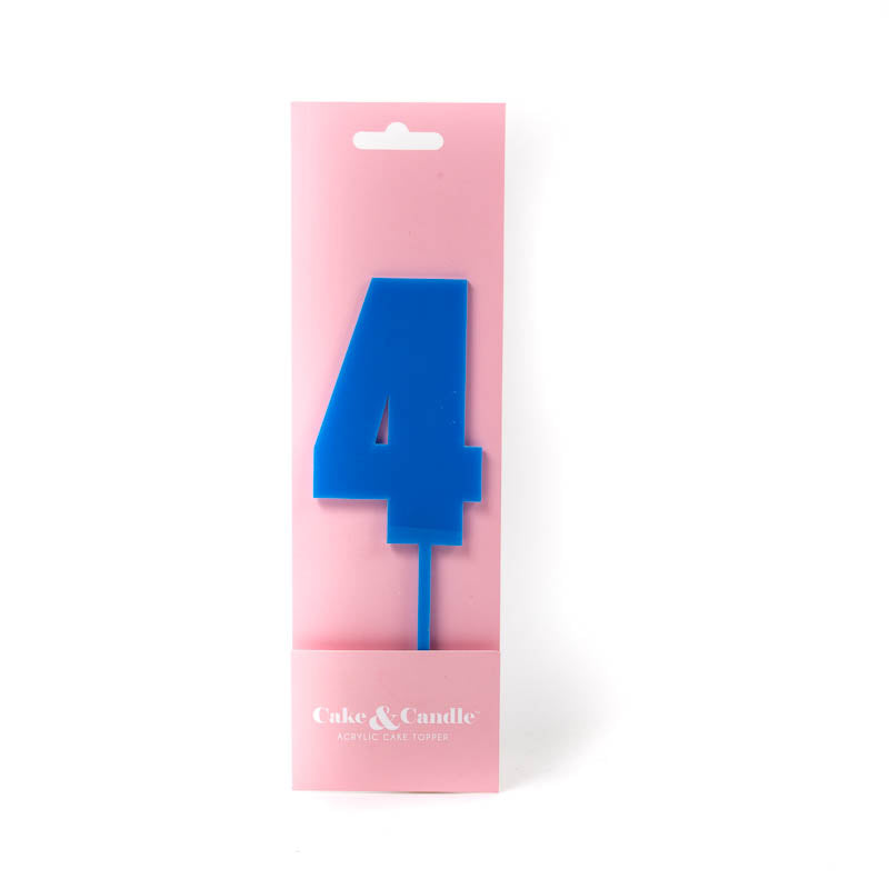 Cake & Candle Mega Number 4 Cake Topper Blue