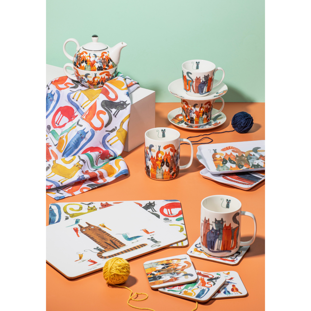 Ashdene Quirky Cats Four Friends Cup & Saucer