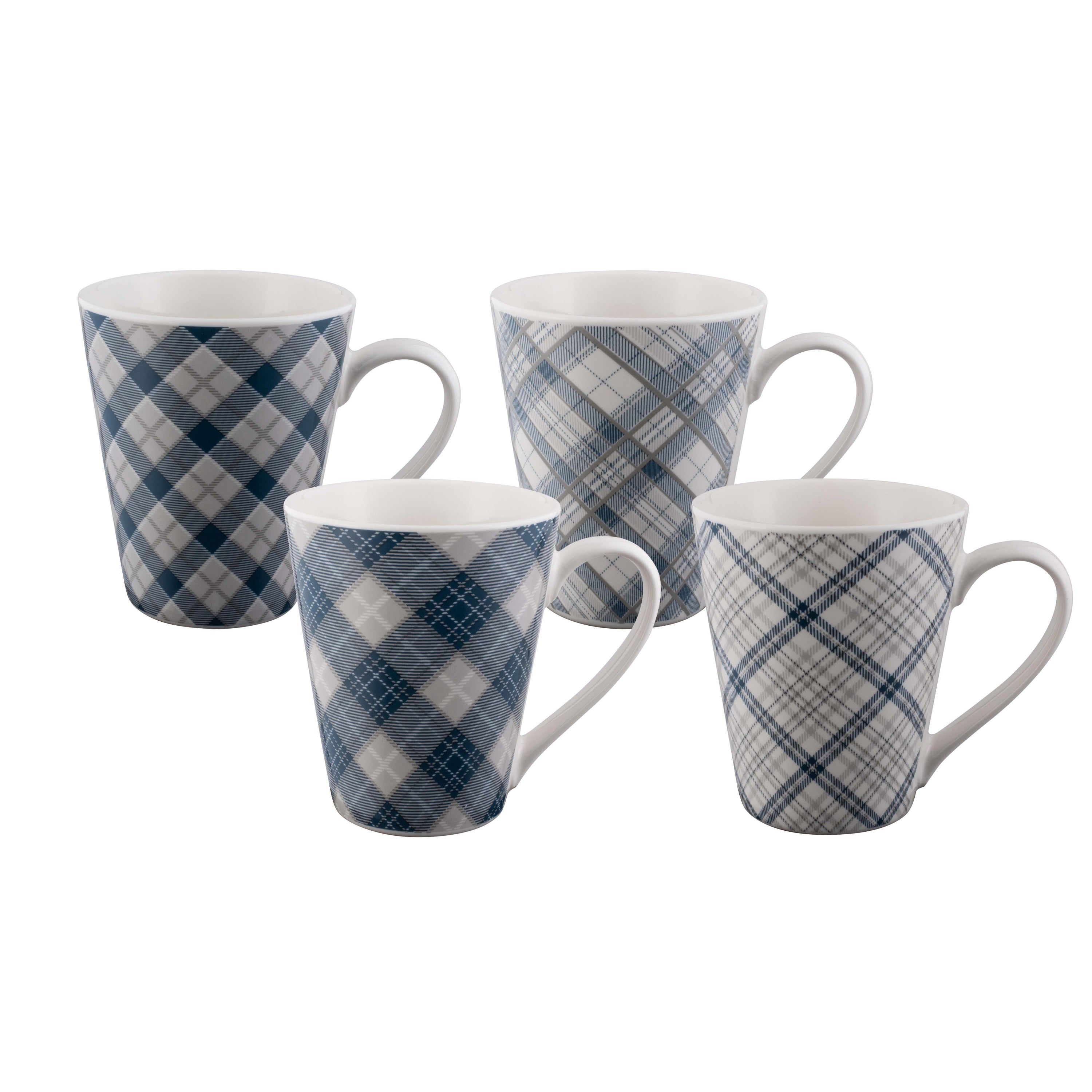 Bundanoon Conical Mug 400ml Set of 4 Tartan Blues