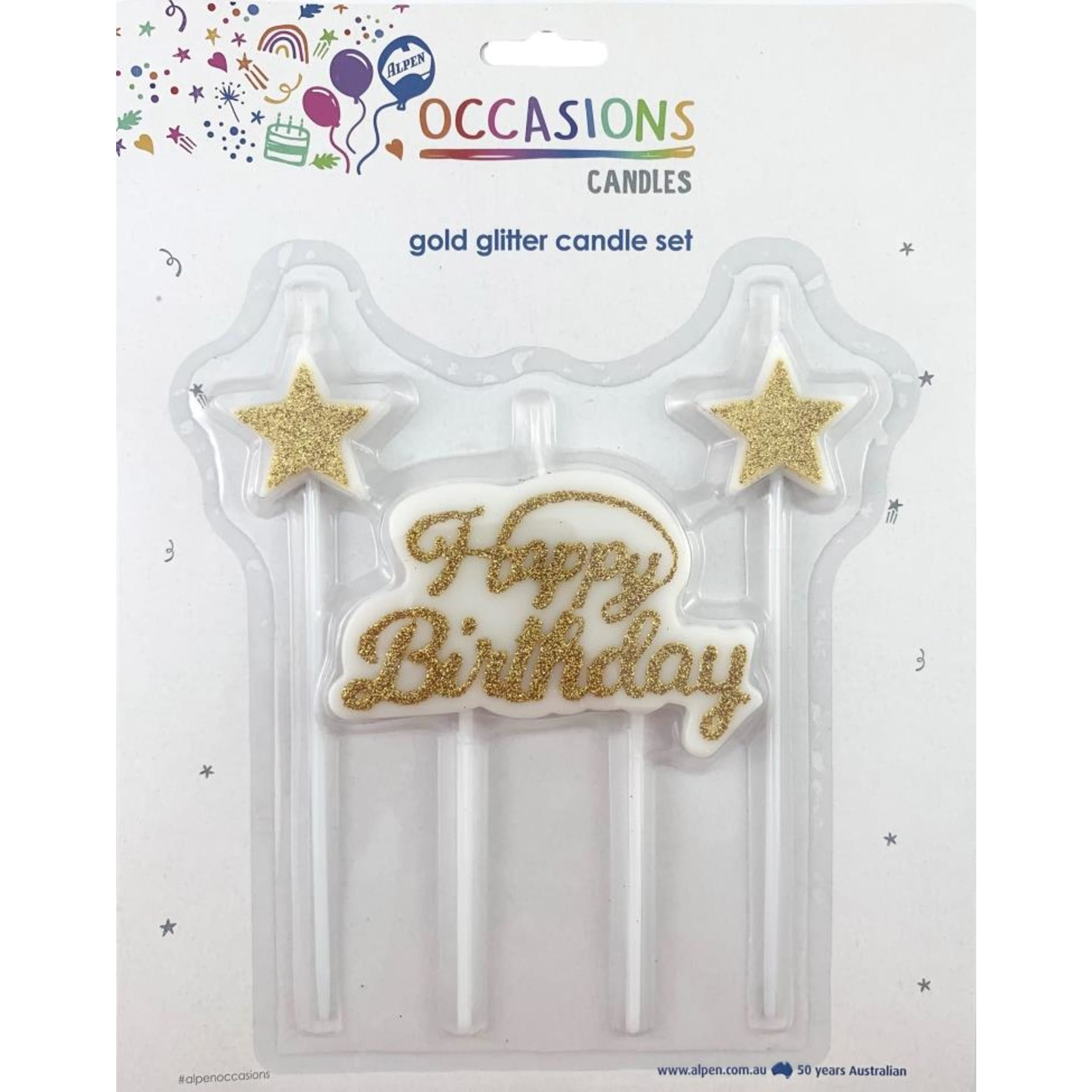 Occasions Happy Birthday Candle Plaque with Stars Glitter Gold 1 Set