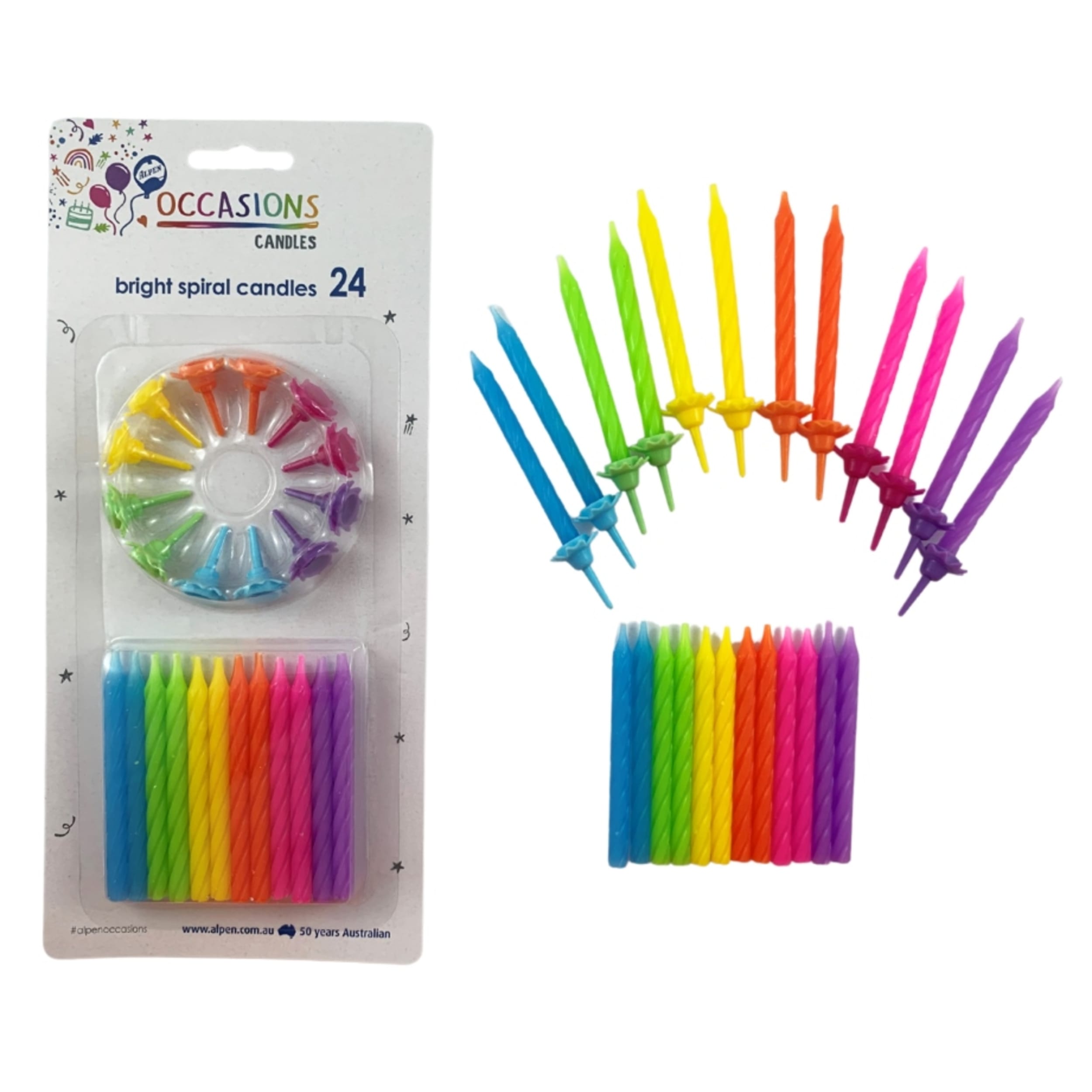 Occasions Birthday Candles with 12 Flower Holders Brights (24 Pack)