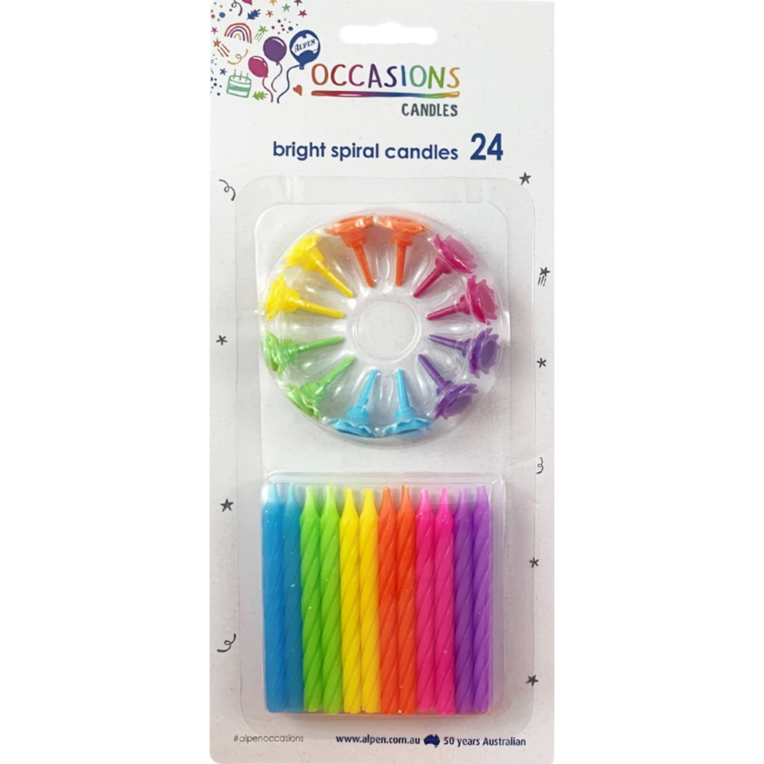 Occasions Birthday Candles with 12 Flower Holders Brights (24 Pack)