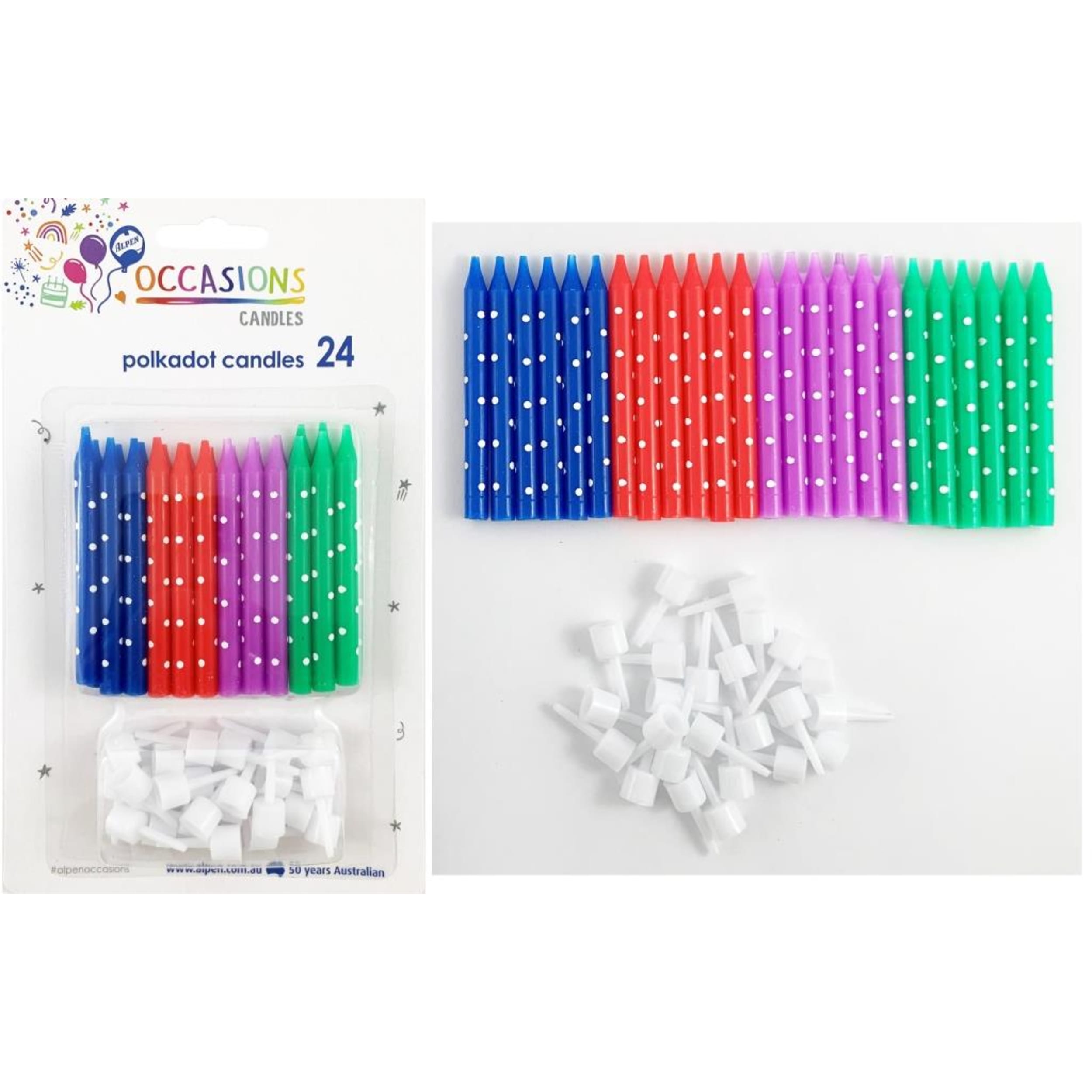 Occasions Polkadot Candles with holders (24 Pack)