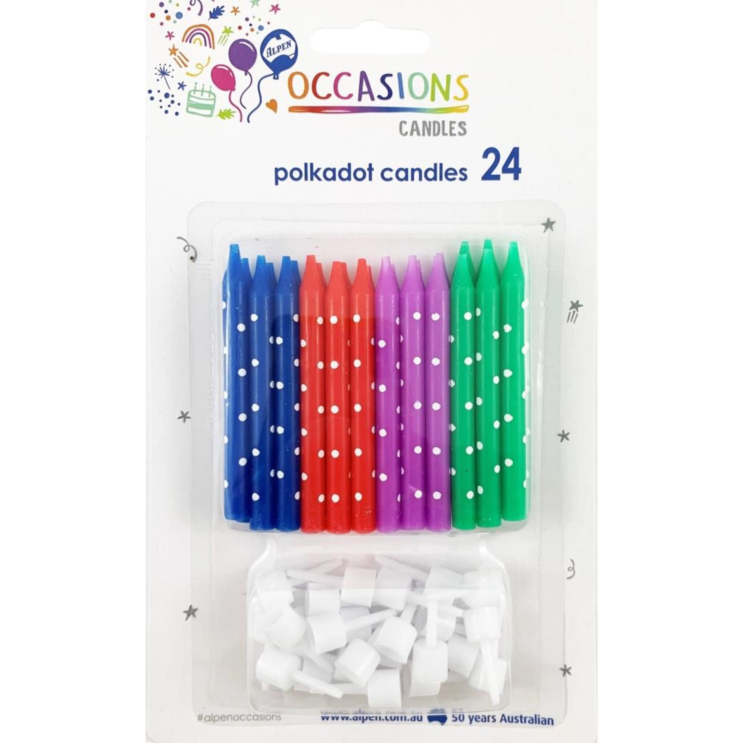 Occasions Polkadot Candles with holders (24 Pack)