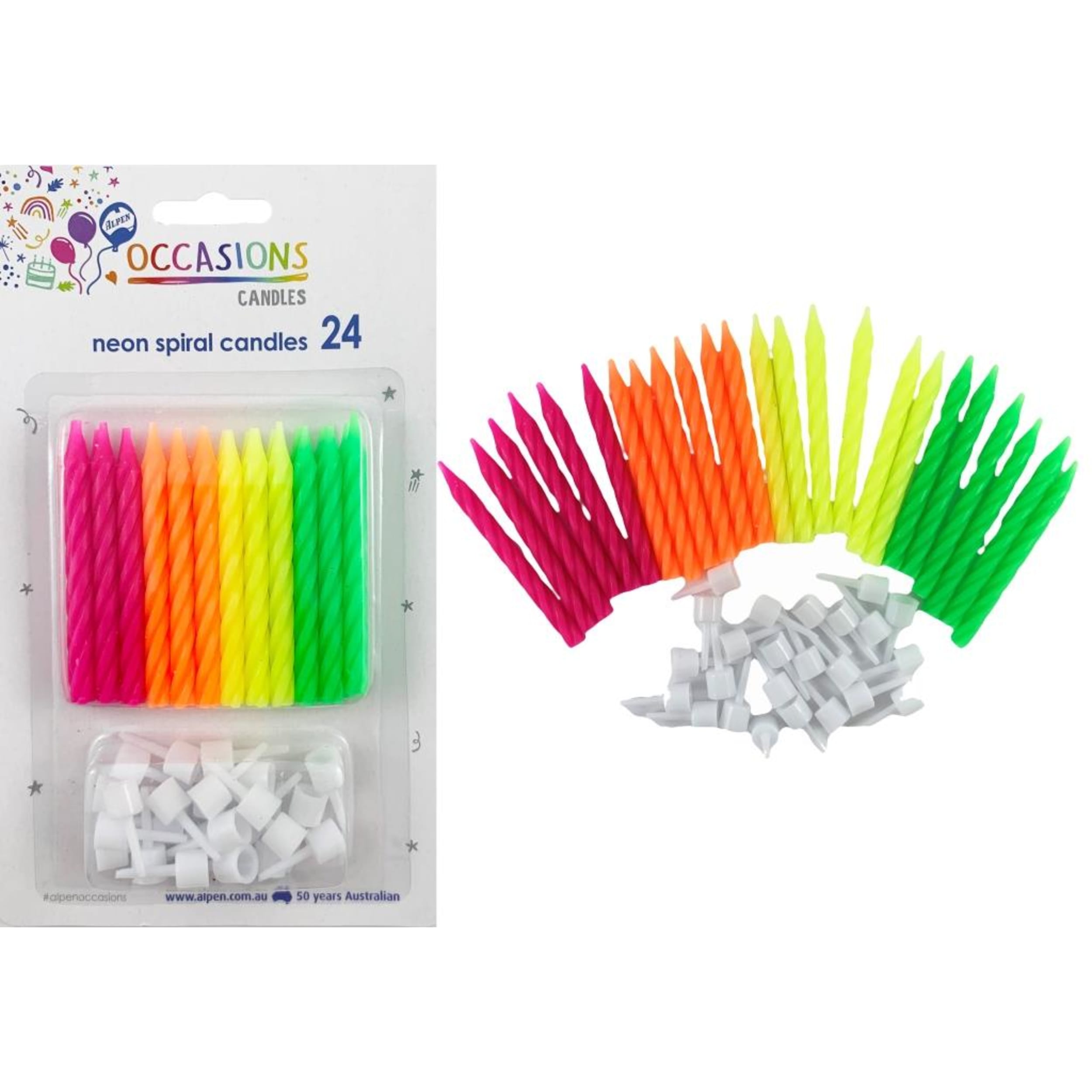 Occasions Neon Candles with holders (24 Pack)