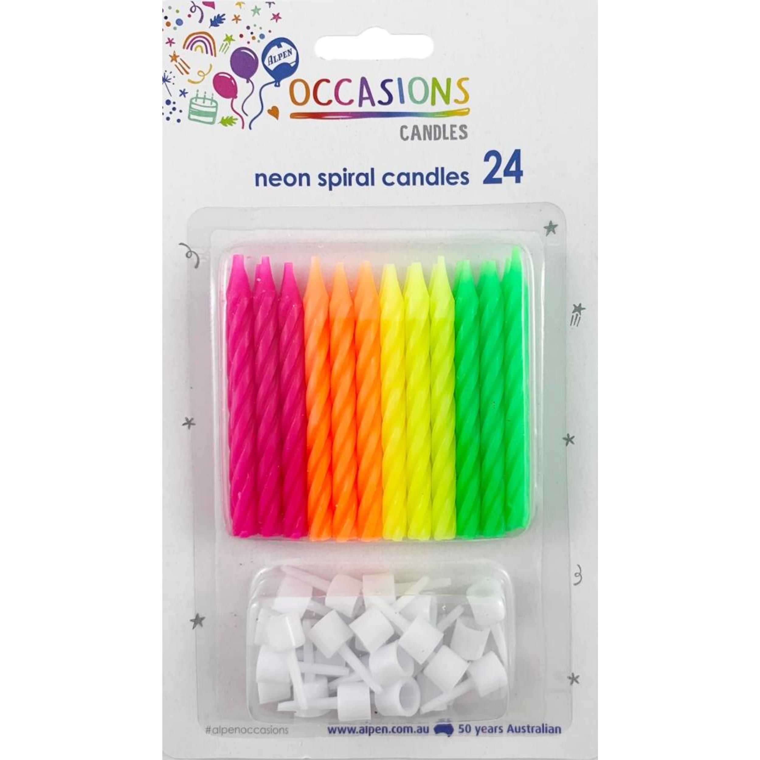 Occasions Neon Candles with holders (24 Pack)