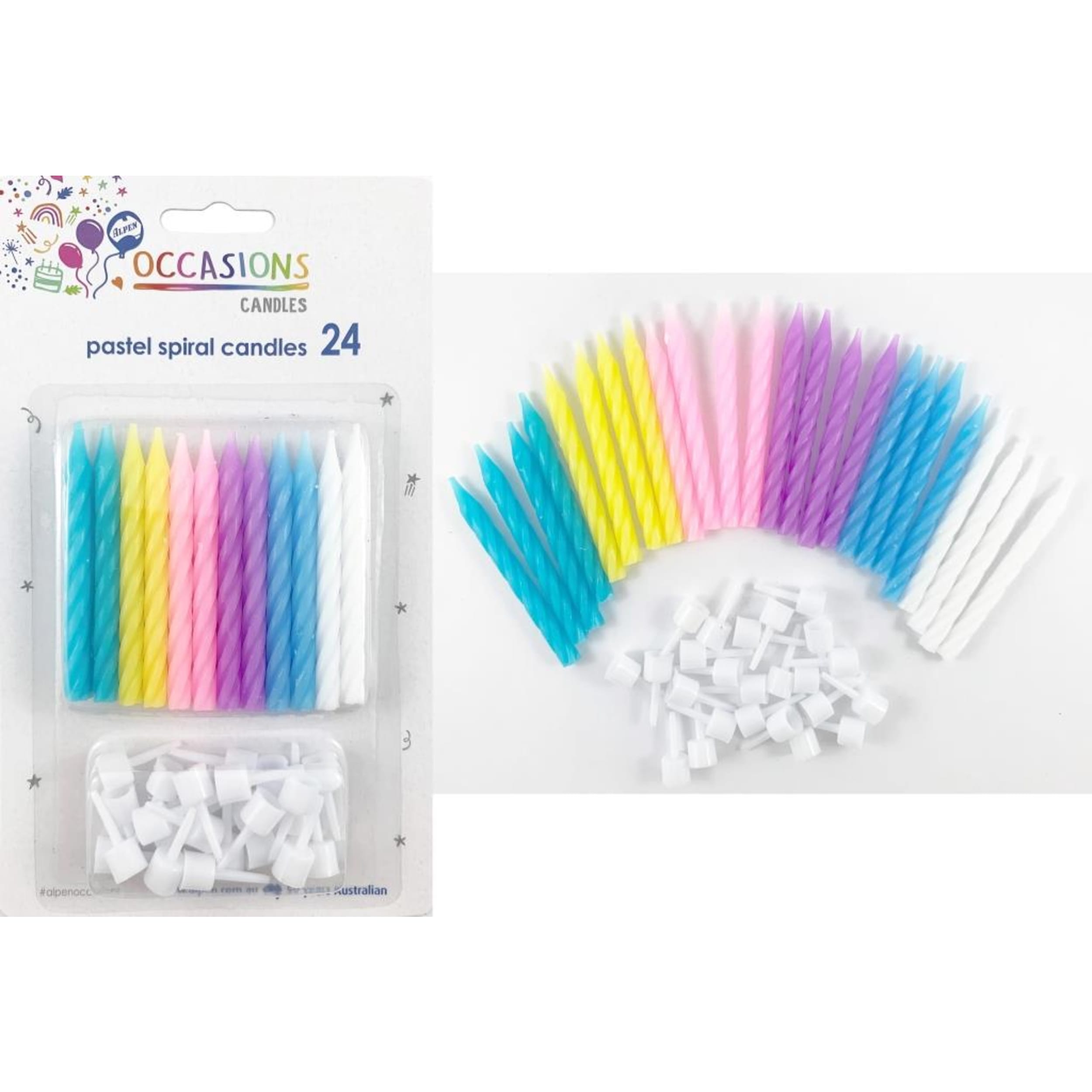 Occasions Pastel Candles with holders (24 Pack)