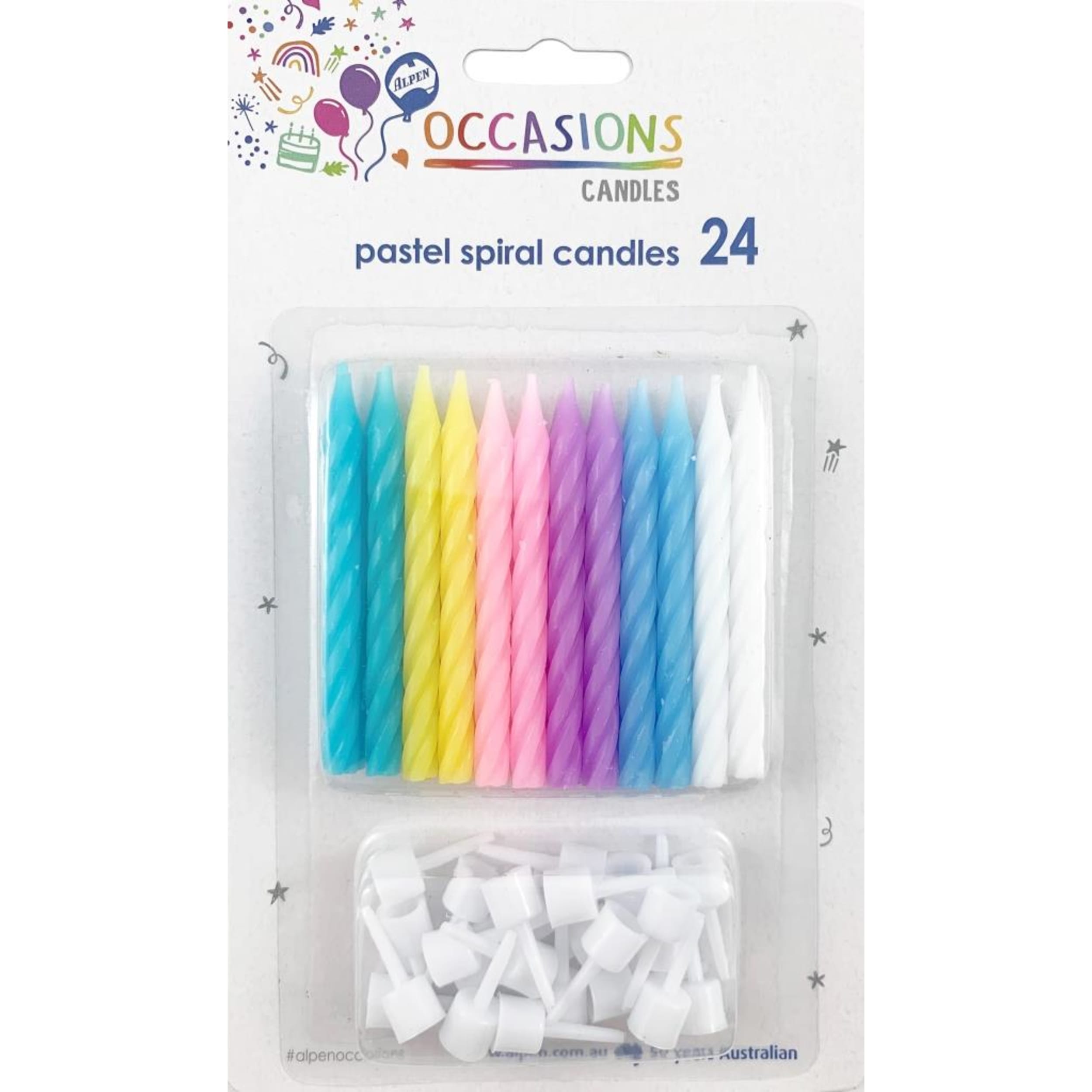 Occasions Pastel Candles with holders (24 Pack)