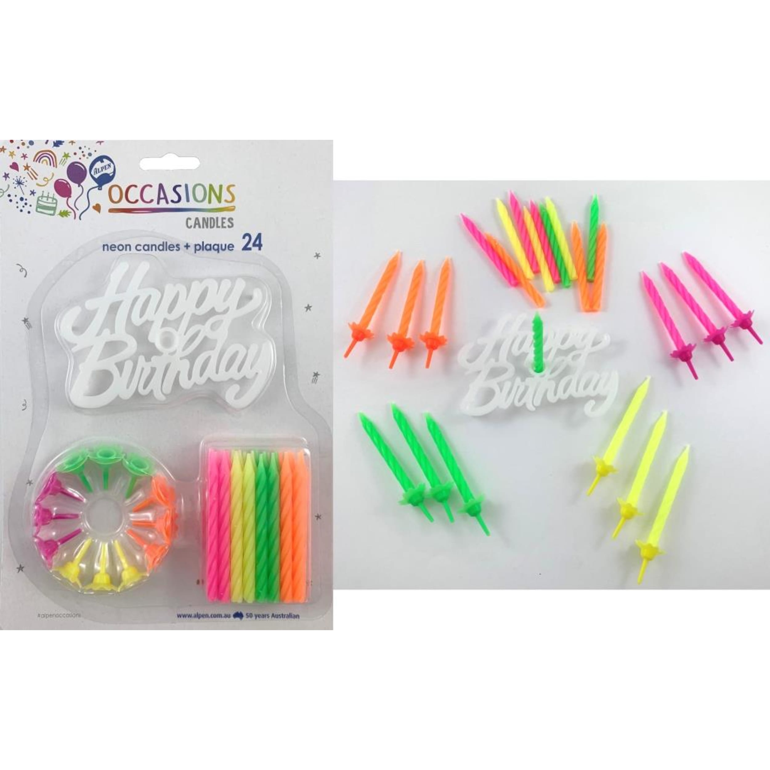 Occasions Neon Candles 12 holders Happy Birthday Plaque (24 Pack)