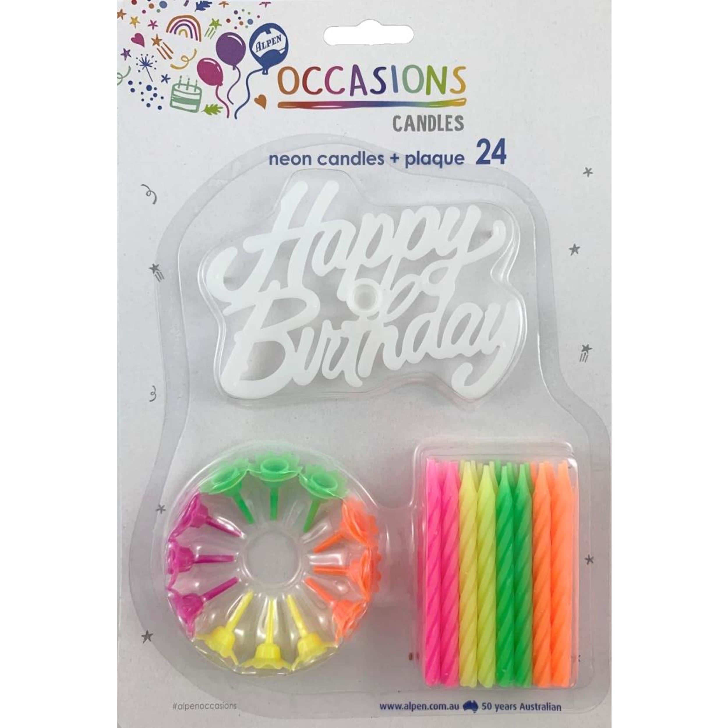 Occasions Neon Candles 12 holders Happy Birthday Plaque (24 Pack)
