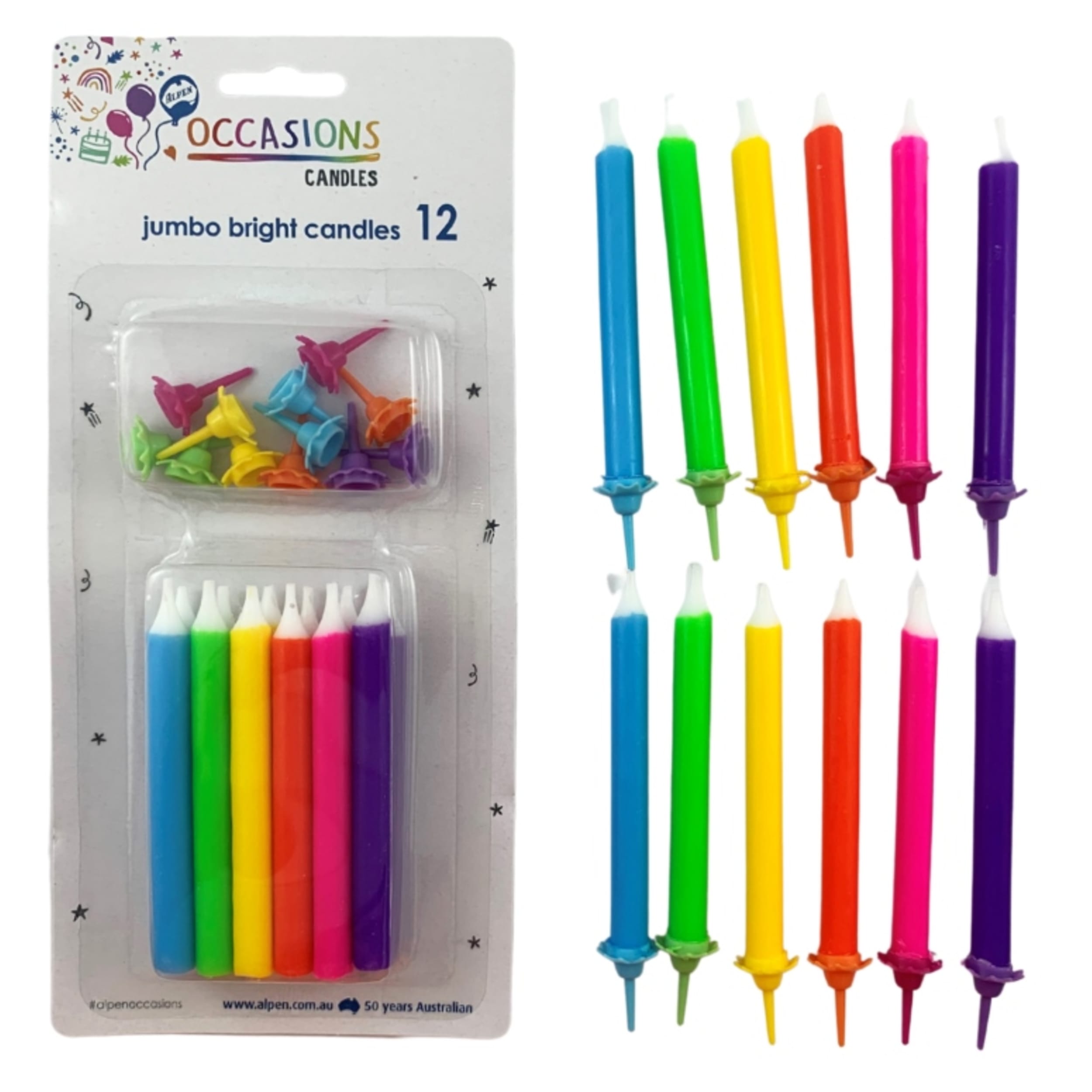 Occasions Jumbo Candles Solid Brights with Flower Holders (12 Pack)