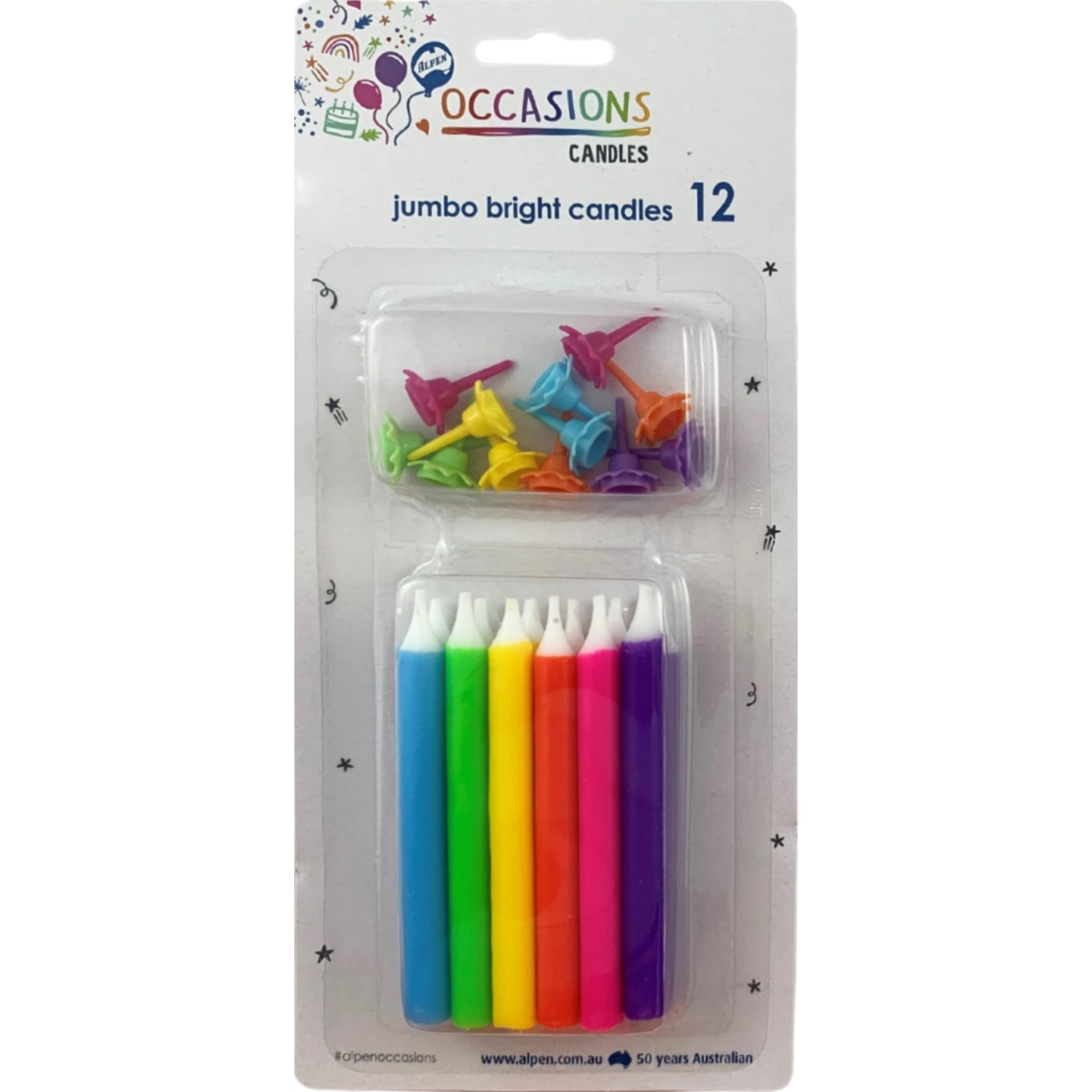 Occasions Jumbo Candles Solid Brights with Flower Holders (12 Pack)