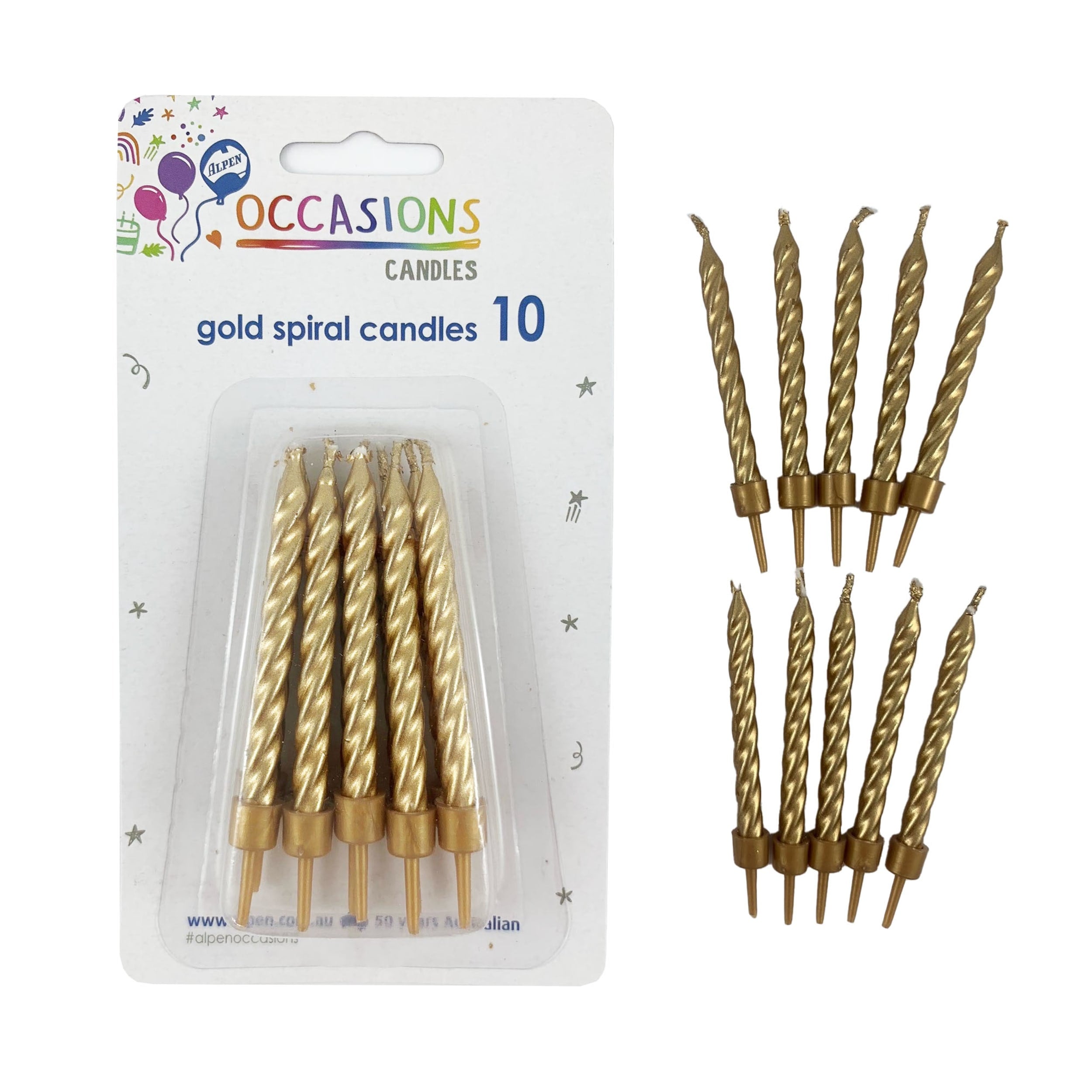 Occasions Birthday Candles Spiral Gold (10 Pack)