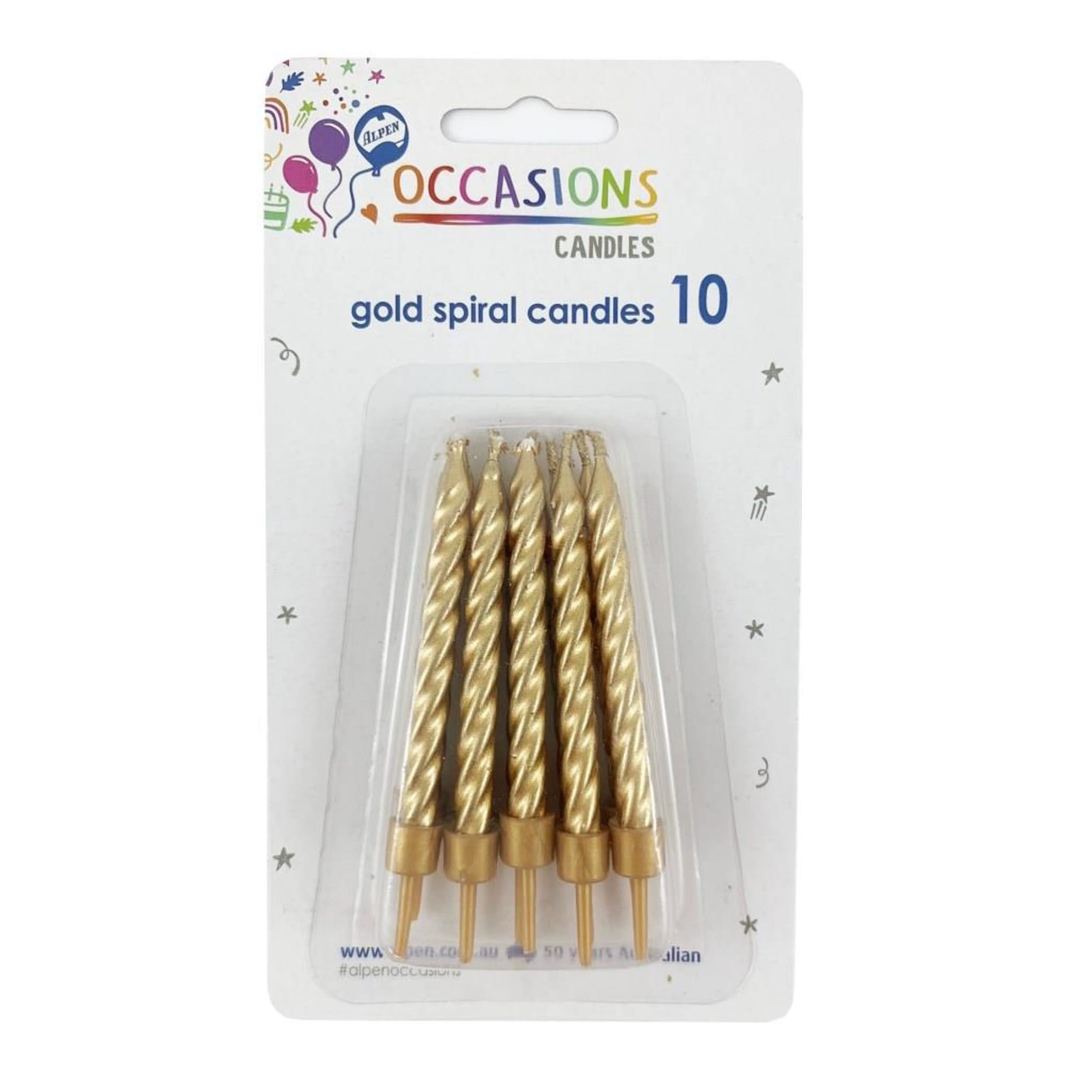 Occasions Birthday Candles Spiral Gold (10 Pack)
