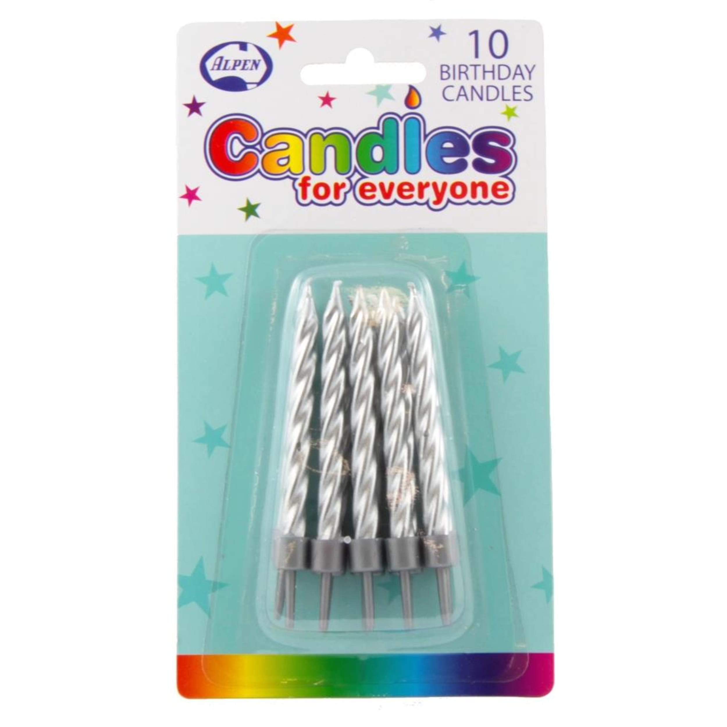 Occasions Birthday Candles Spiral Silver (10 Pack)