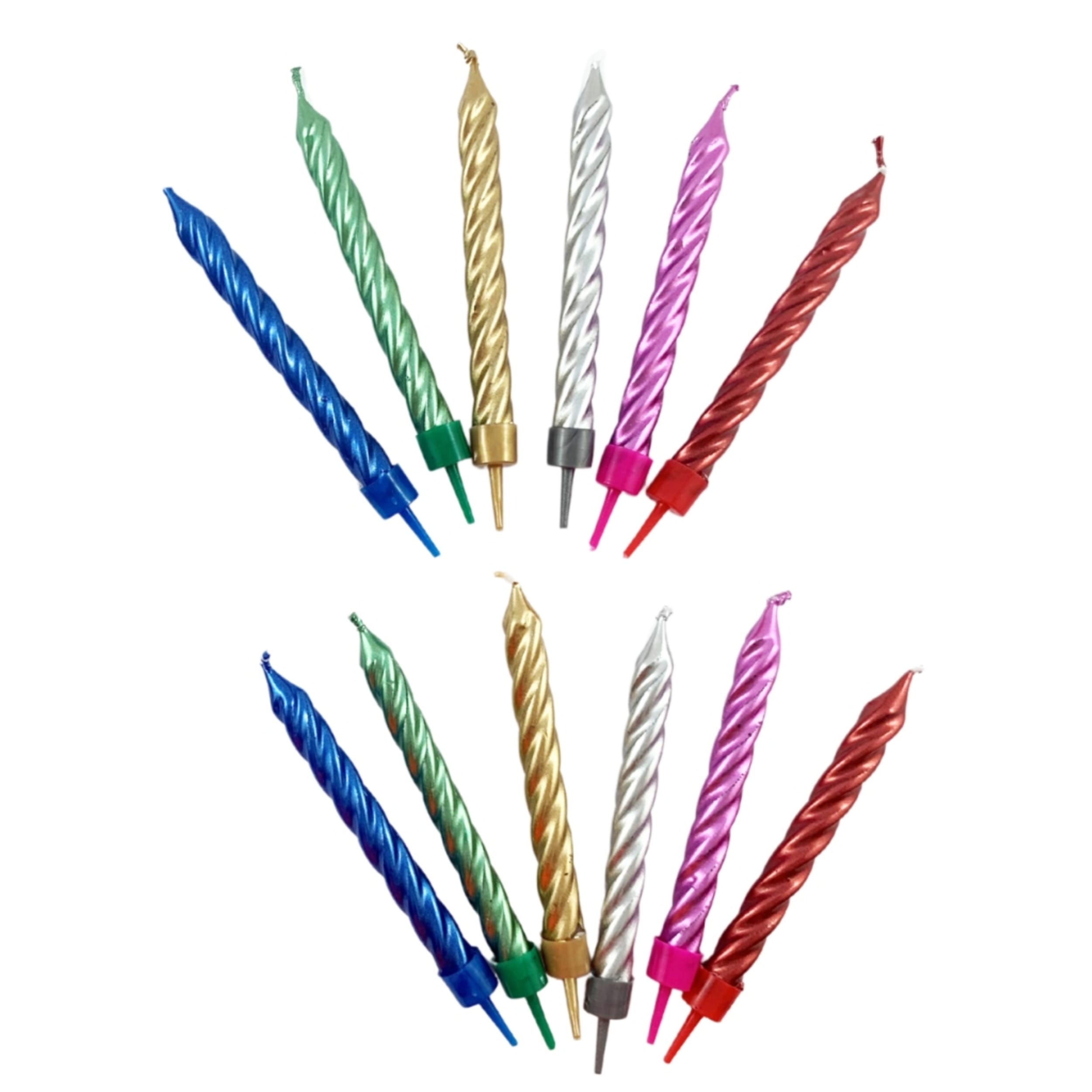 Occasions Metallic Candles Jumbo Spiral with holders (12 Pack)